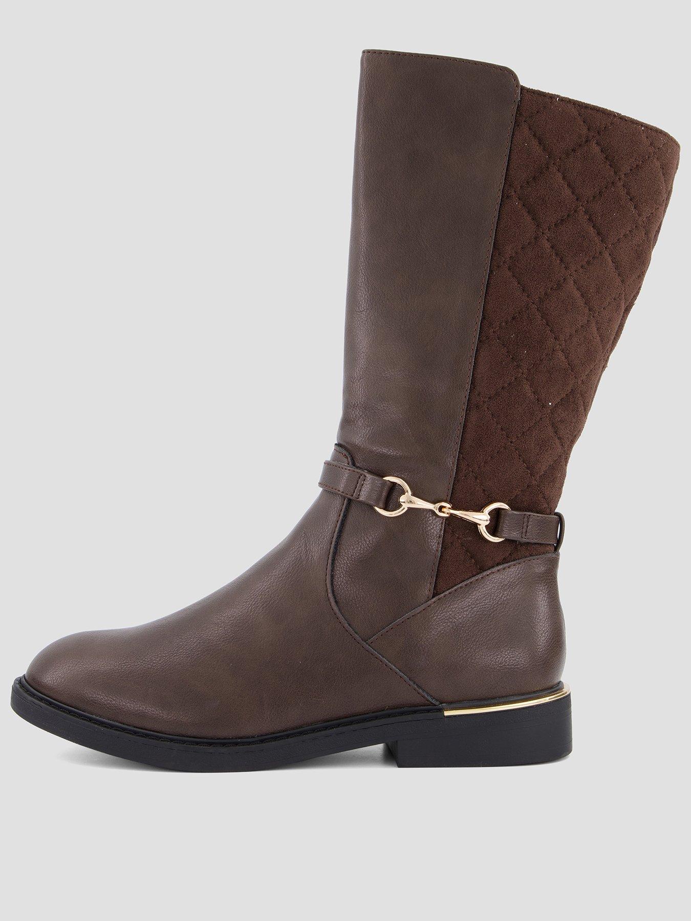 The Very Collection Older Girls Quilted Riding Boot - Dark Brown