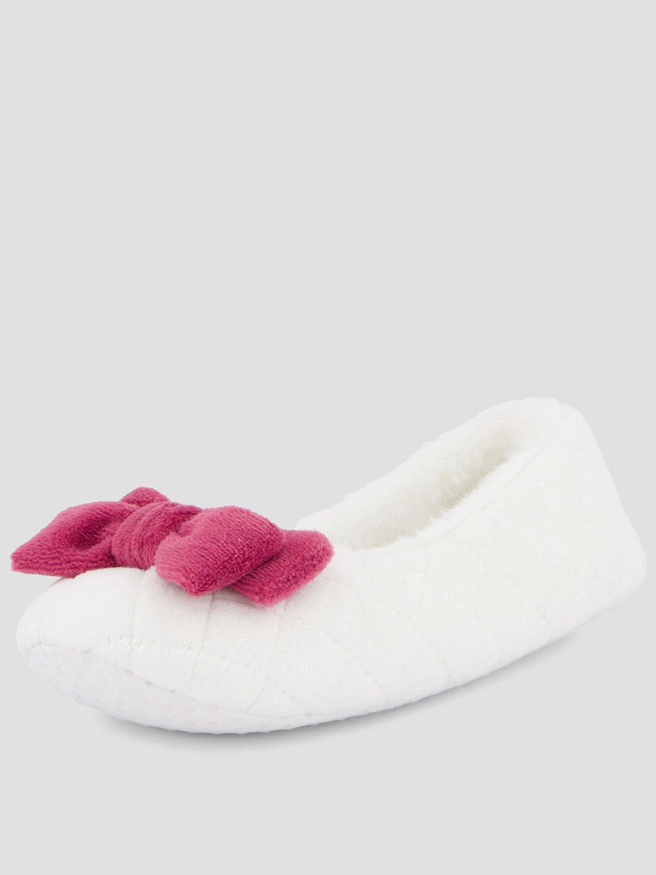 Image 1 of 7 of The Very Collection Girls Quilted Velvet Ballerina Bow Slipper - Cream