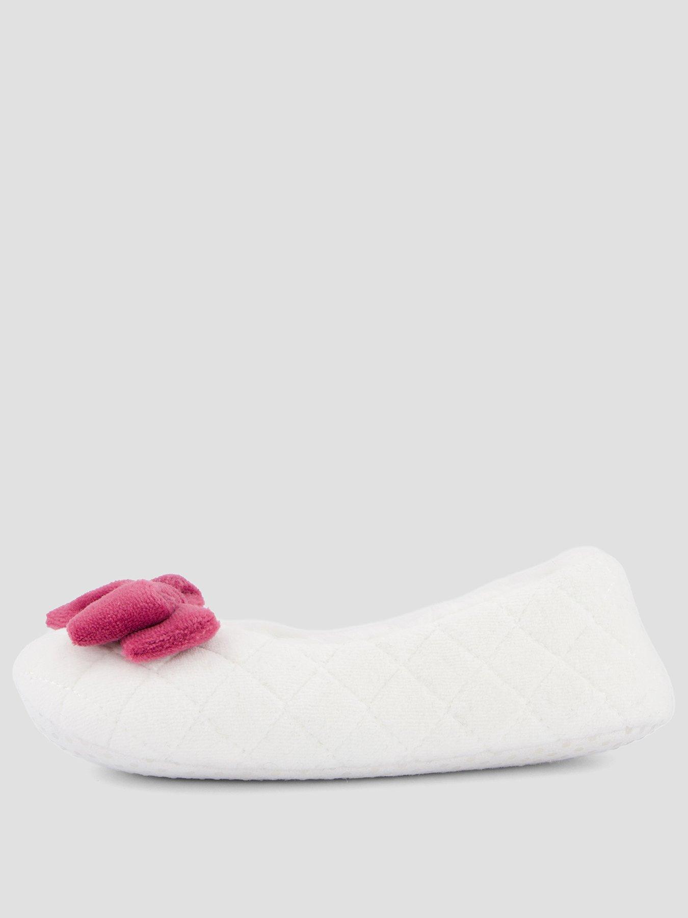 Image 2 of 7 of The Very Collection Girls Quilted Velvet Ballerina Bow Slipper - Cream