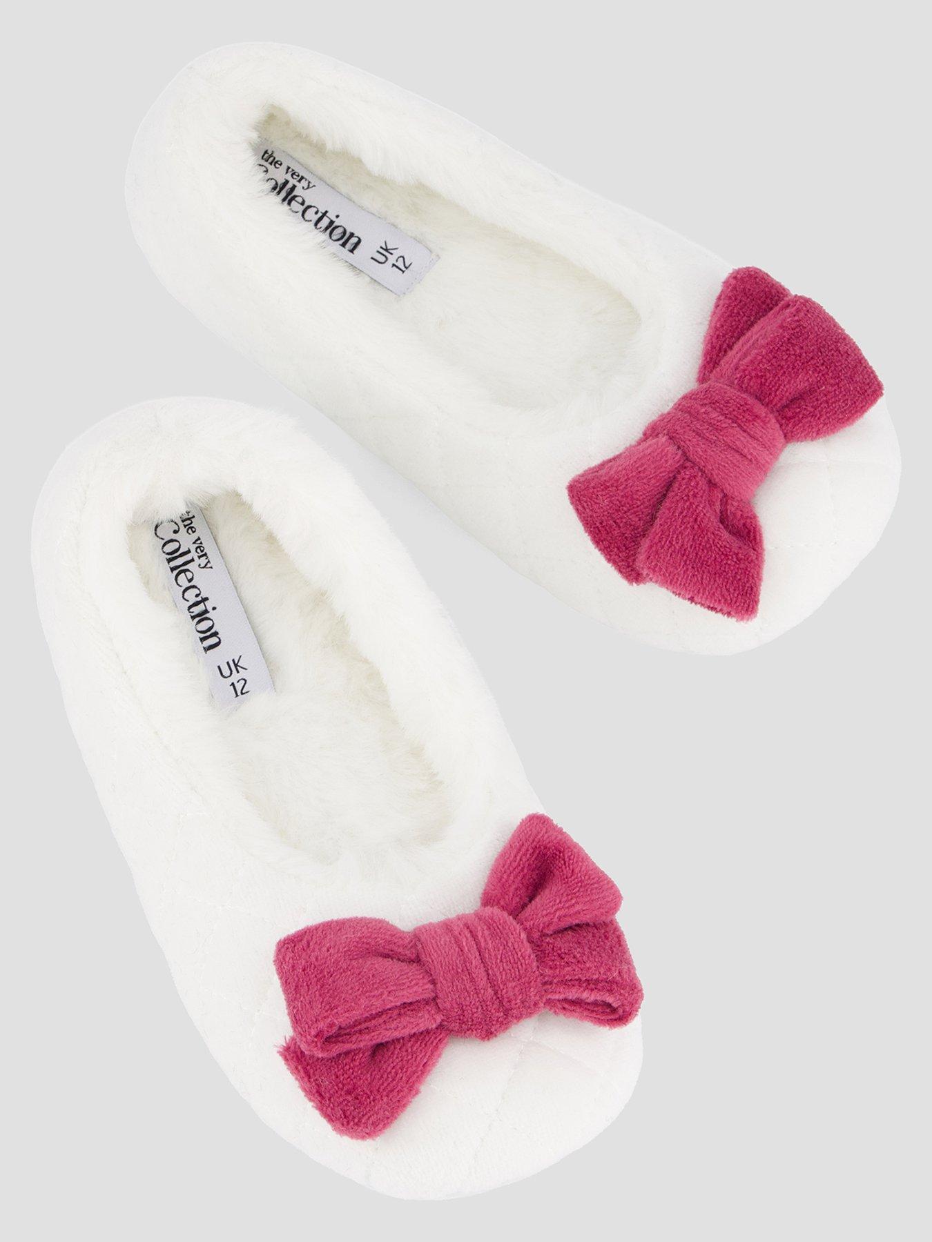 Image 3 of 7 of The Very Collection Girls Quilted Velvet Ballerina Bow Slipper - Cream