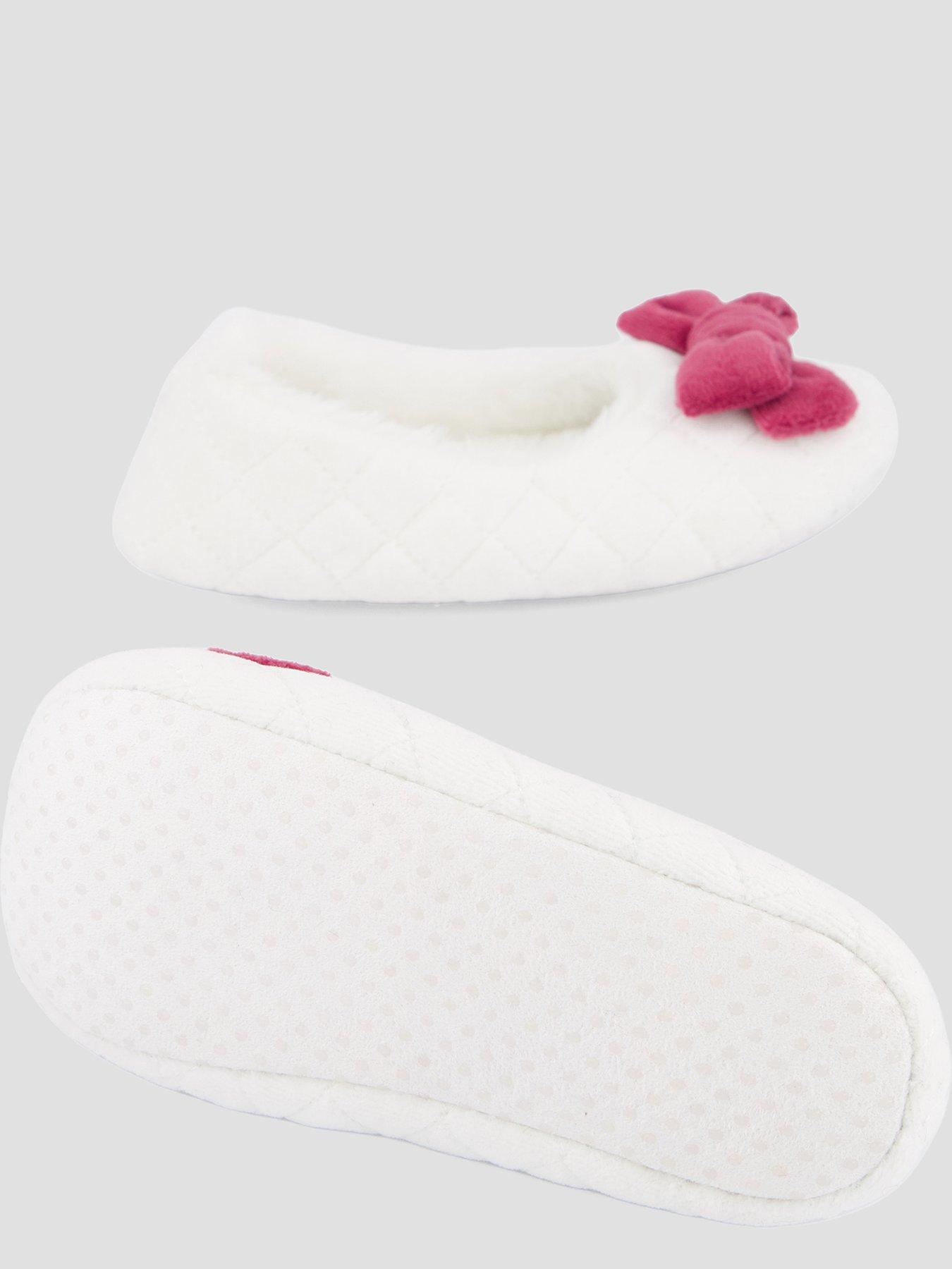 Image 4 of 7 of The Very Collection Girls Quilted Velvet Ballerina Bow Slipper - Cream
