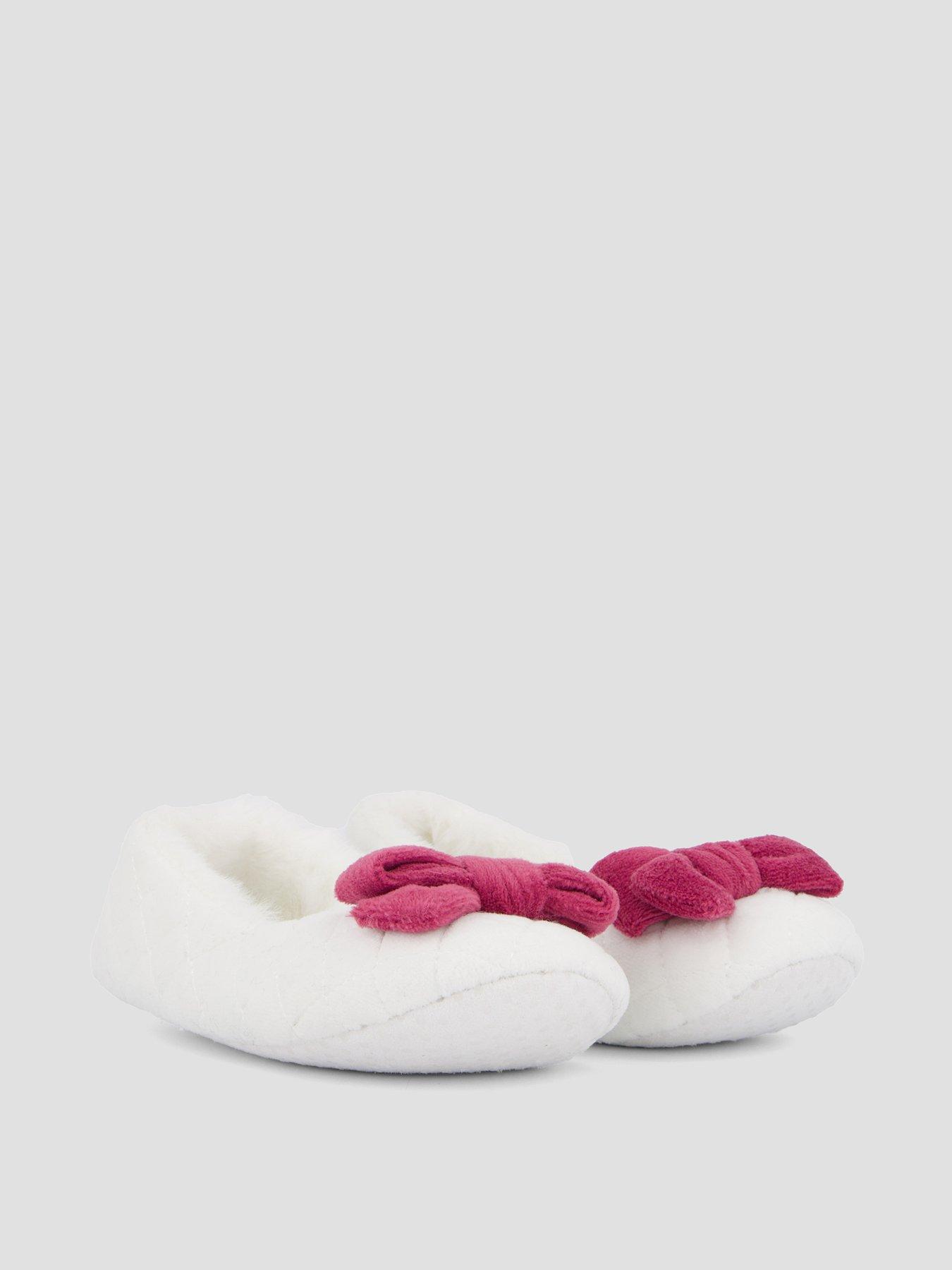 Image 6 of 7 of The Very Collection Girls Quilted Velvet Ballerina Bow Slipper - Cream