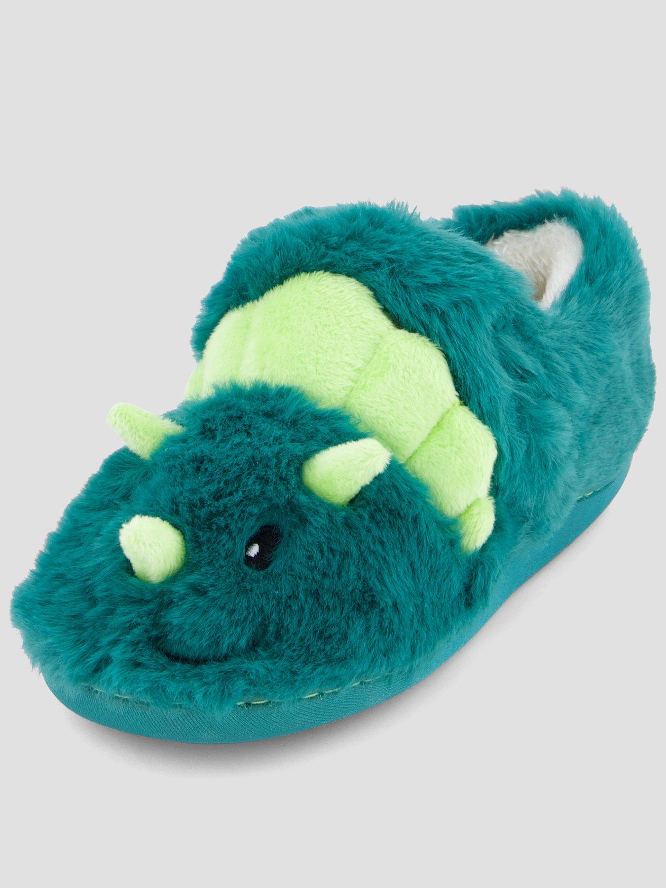Image 1 of 7 of The Very Collection Boys 3D Dinosaur Touch Fastening Slippers - Green