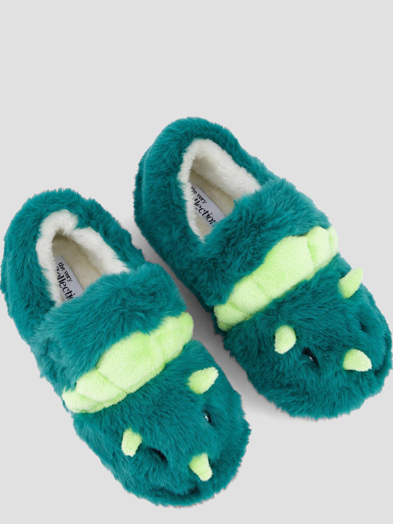 Image 3 of 7 of The Very Collection Boys 3D Dinosaur Touch Fastening Slippers - Green