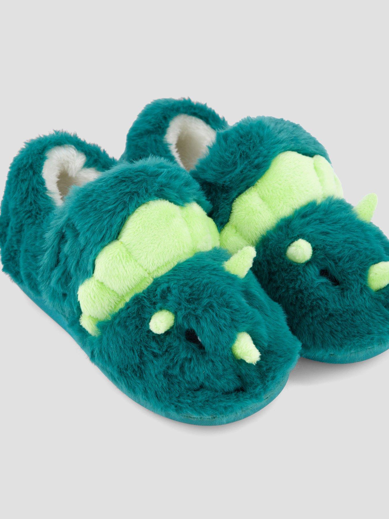 Image 5 of 7 of The Very Collection Boys 3D Dinosaur Touch Fastening Slippers - Green