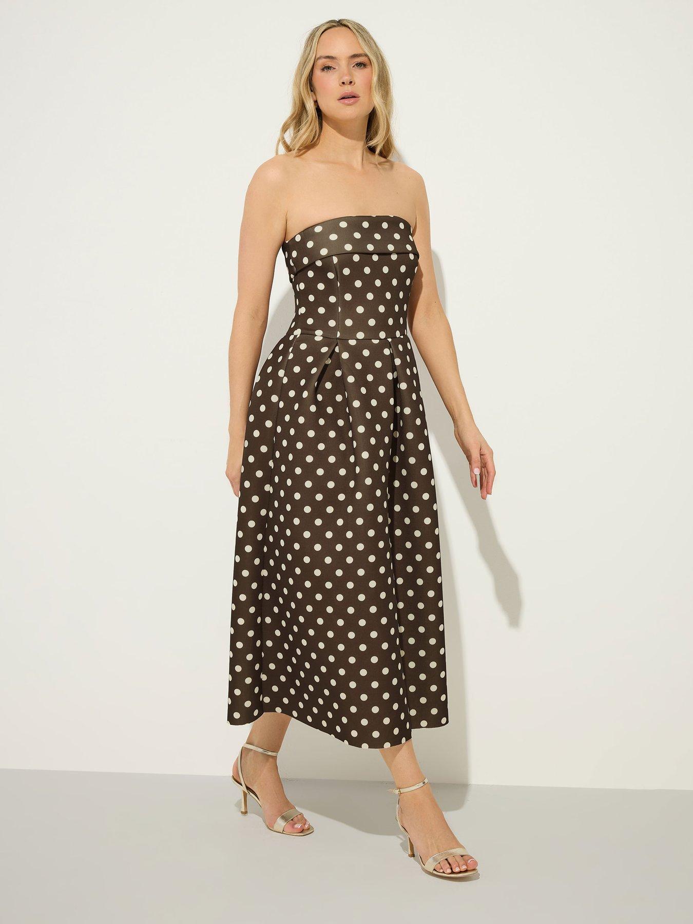 Long Tall Sally Tall Polkadot Pleat Bardot Dress