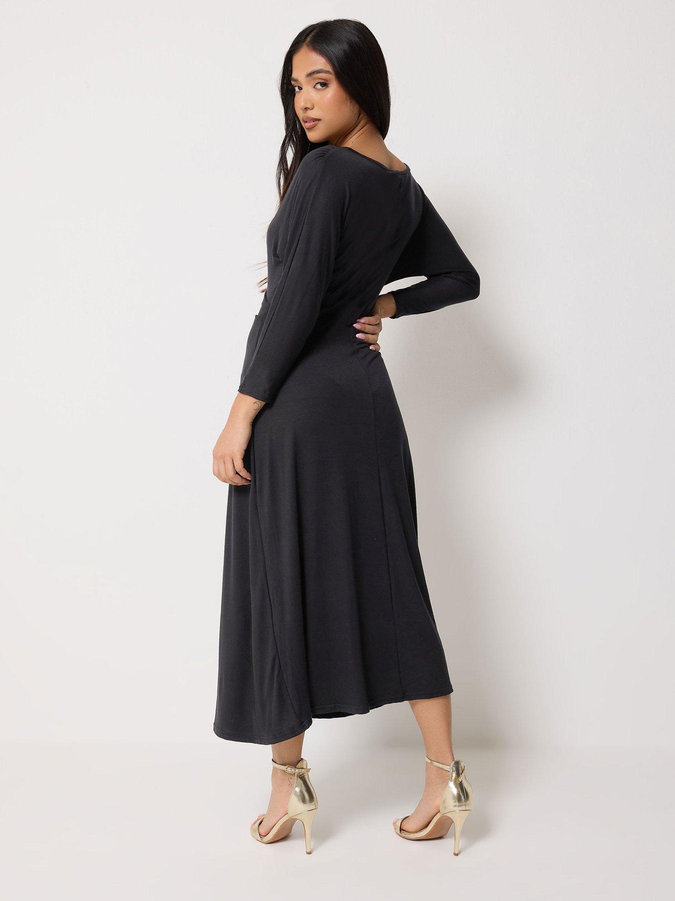 Image 2 of 5 of PixieGirl Petite 3/4 Wrap Midi Dress - Black