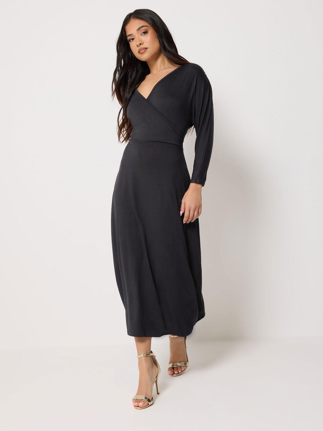 Image 3 of 5 of PixieGirl Petite 3/4 Wrap Midi Dress - Black
