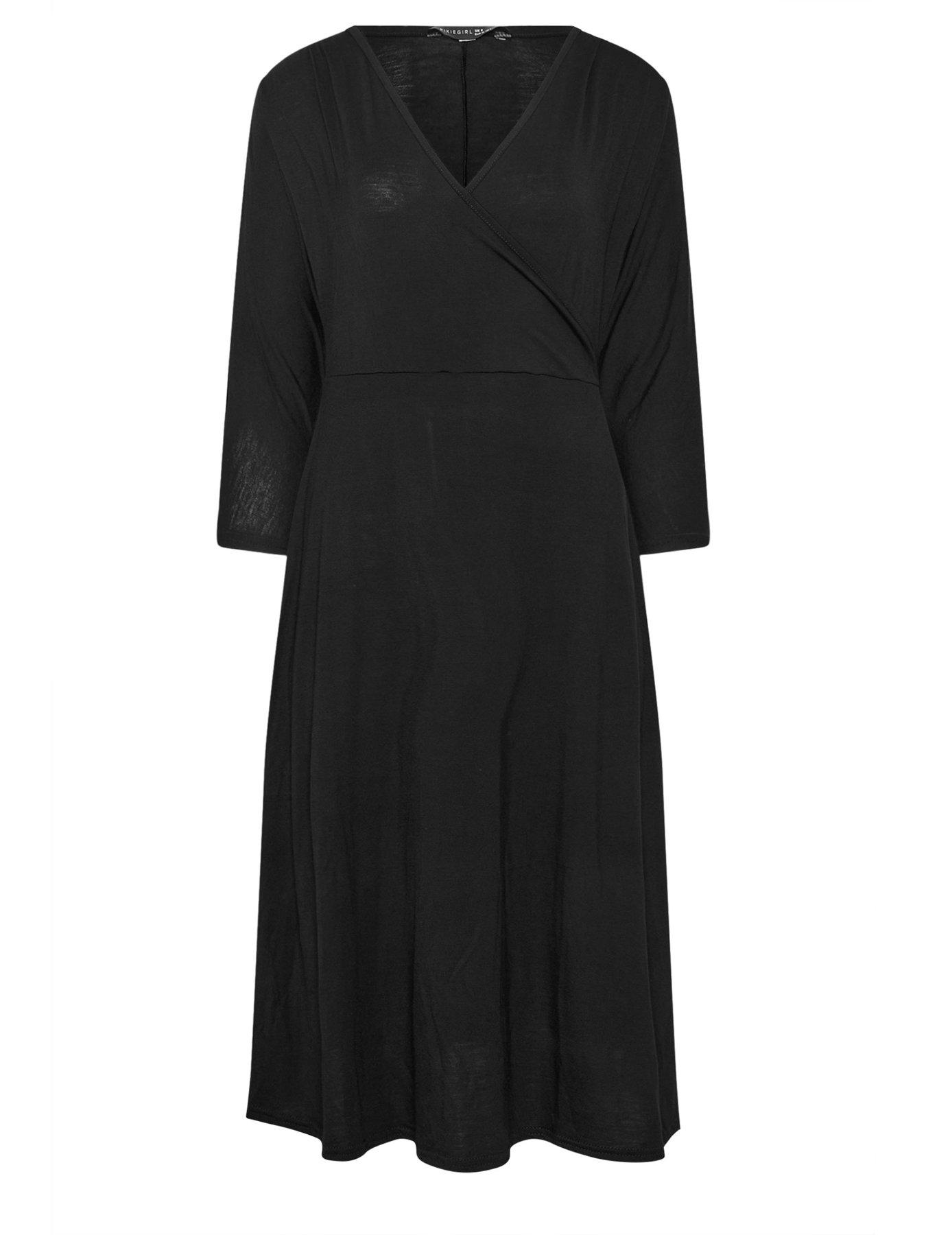 Image 5 of 5 of PixieGirl Petite 3/4 Wrap Midi Dress - Black