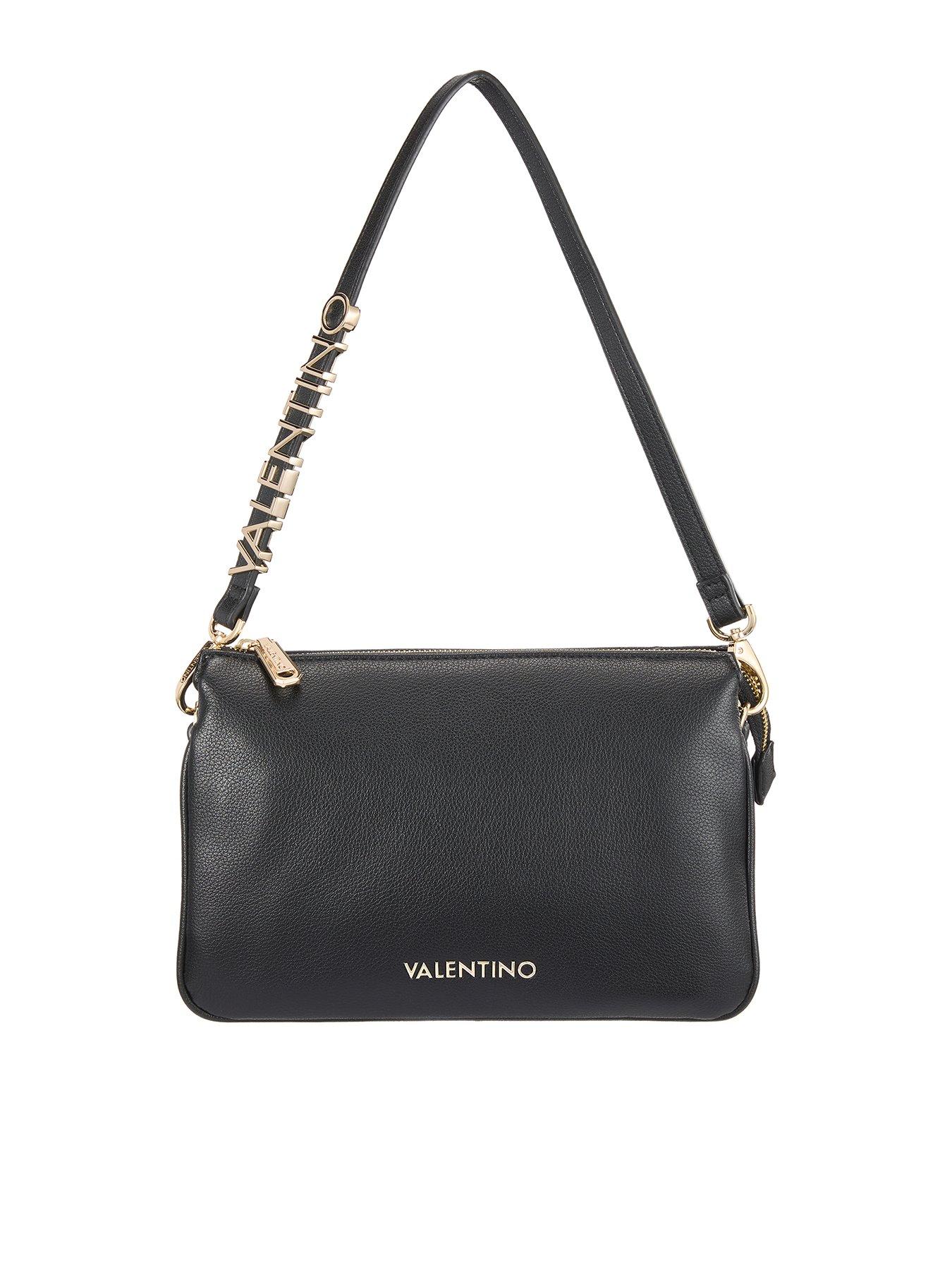 Valentino Textured Crossbody Bag with Logo Hardware Strap - Black