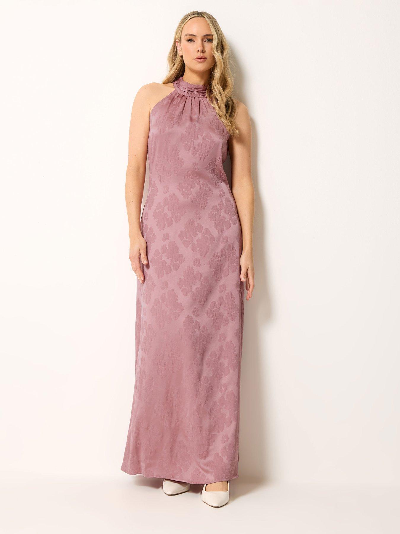 Long Tall Sally Dusty Jacquard Halter Neck Maxi Dress - Pink