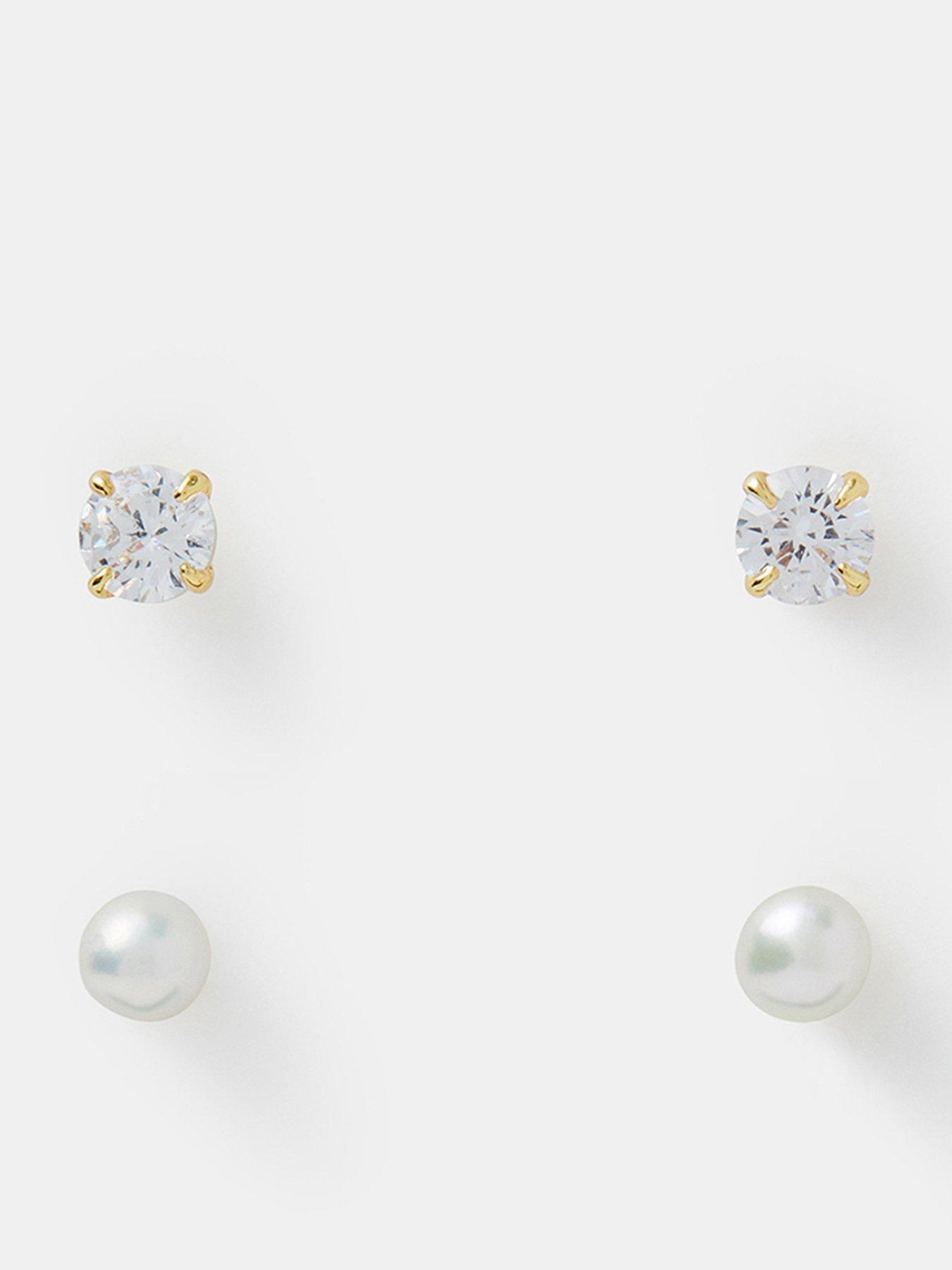 Accessorize 2 Pack 14ct Gold-Plated Pearl Stud Earrings - Gold