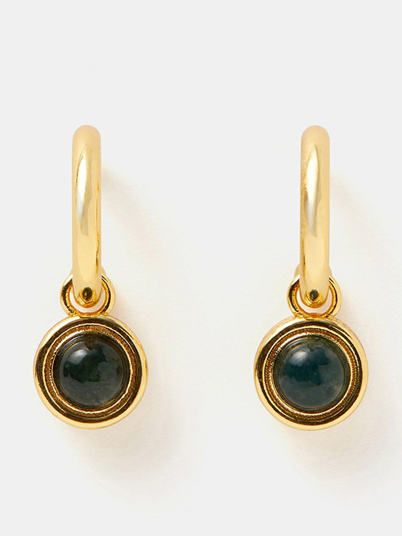 Image 1 of 3 of Accessorize Gold-Plated Chalcedony Drop Hoop Earrings