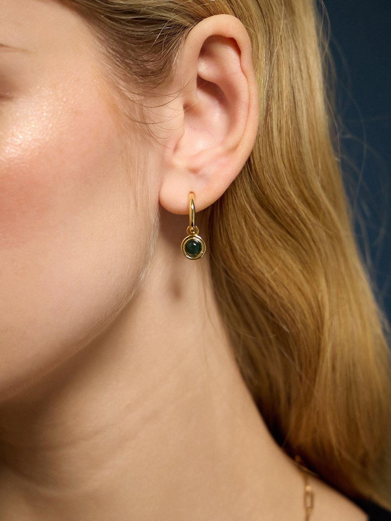 Image 2 of 3 of Accessorize Gold-Plated Chalcedony Drop Hoop Earrings