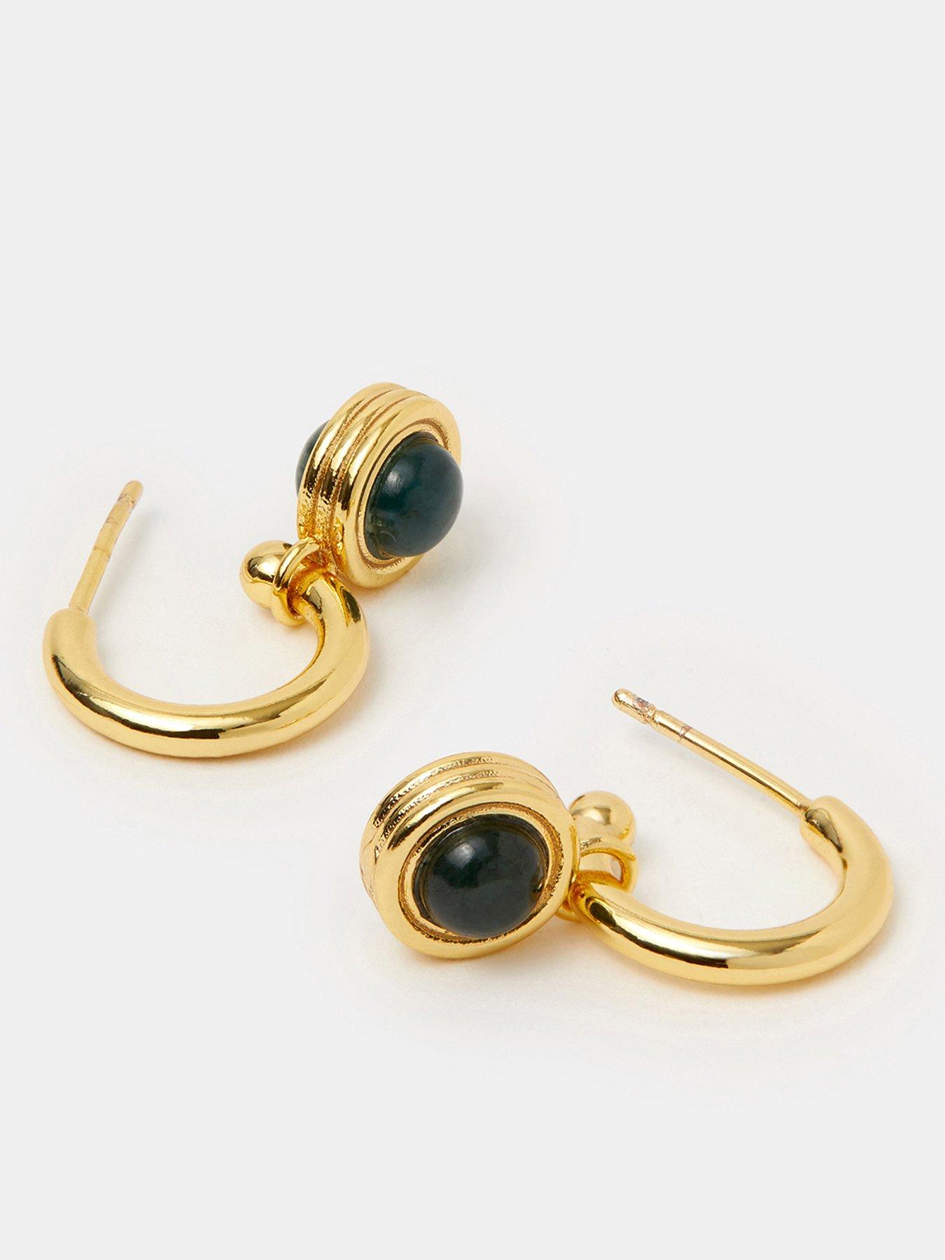 Image 3 of 3 of Accessorize Gold-Plated Chalcedony Drop Hoop Earrings