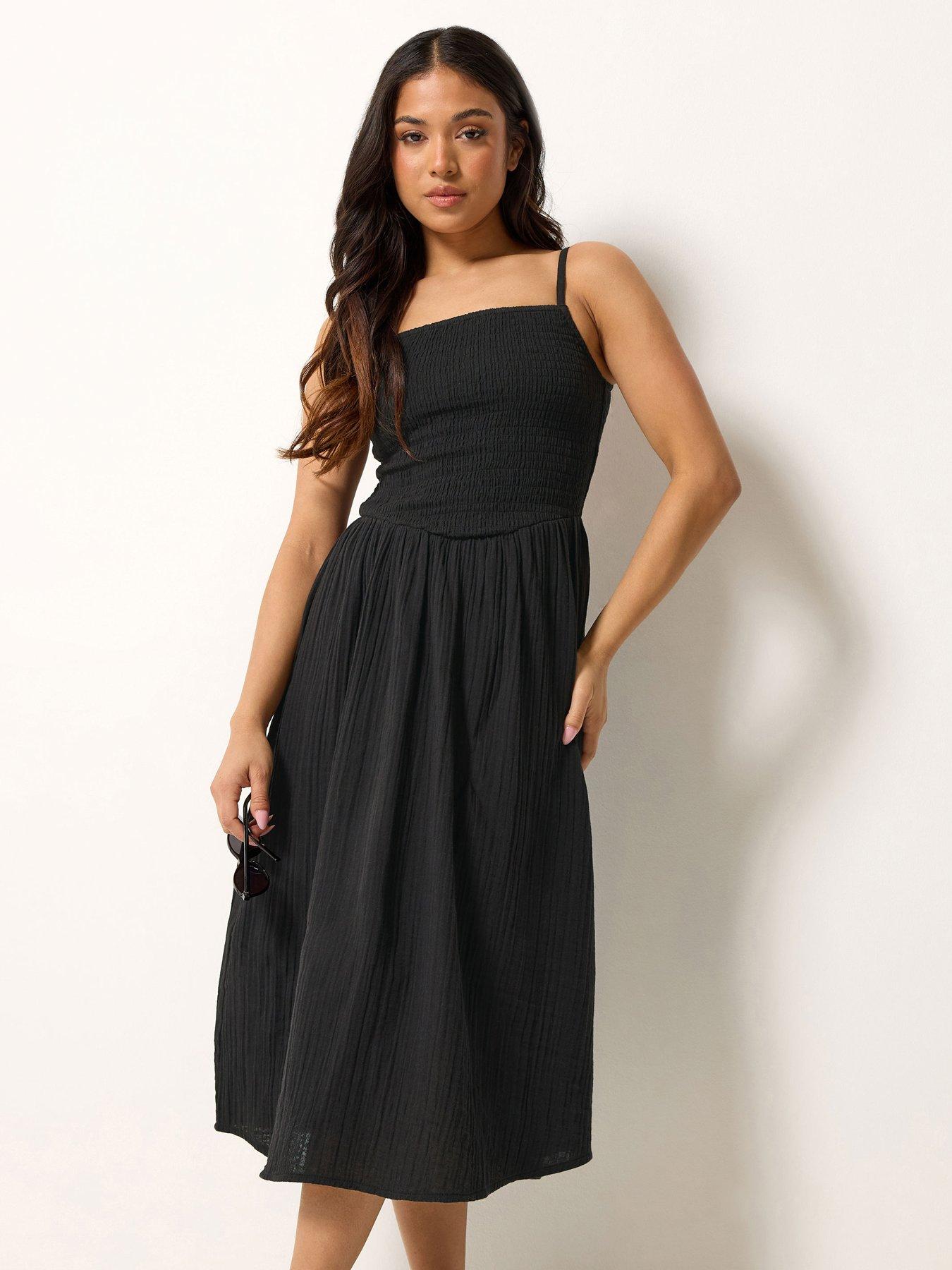 PixieGirl Petite Shirred Cheesecloth Midi Dress