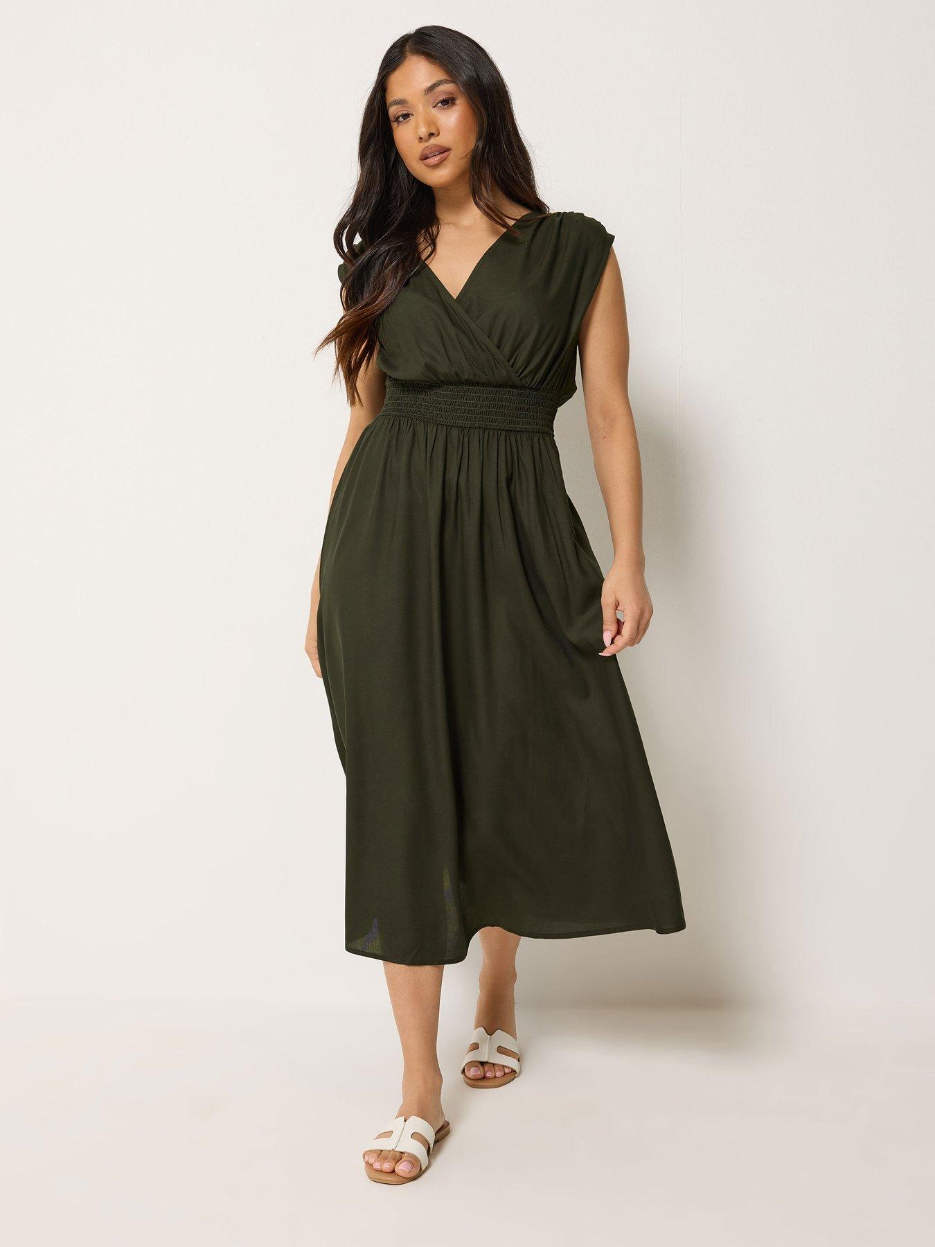 PixieGirl Petite Wrap Front Midi Dress - Green