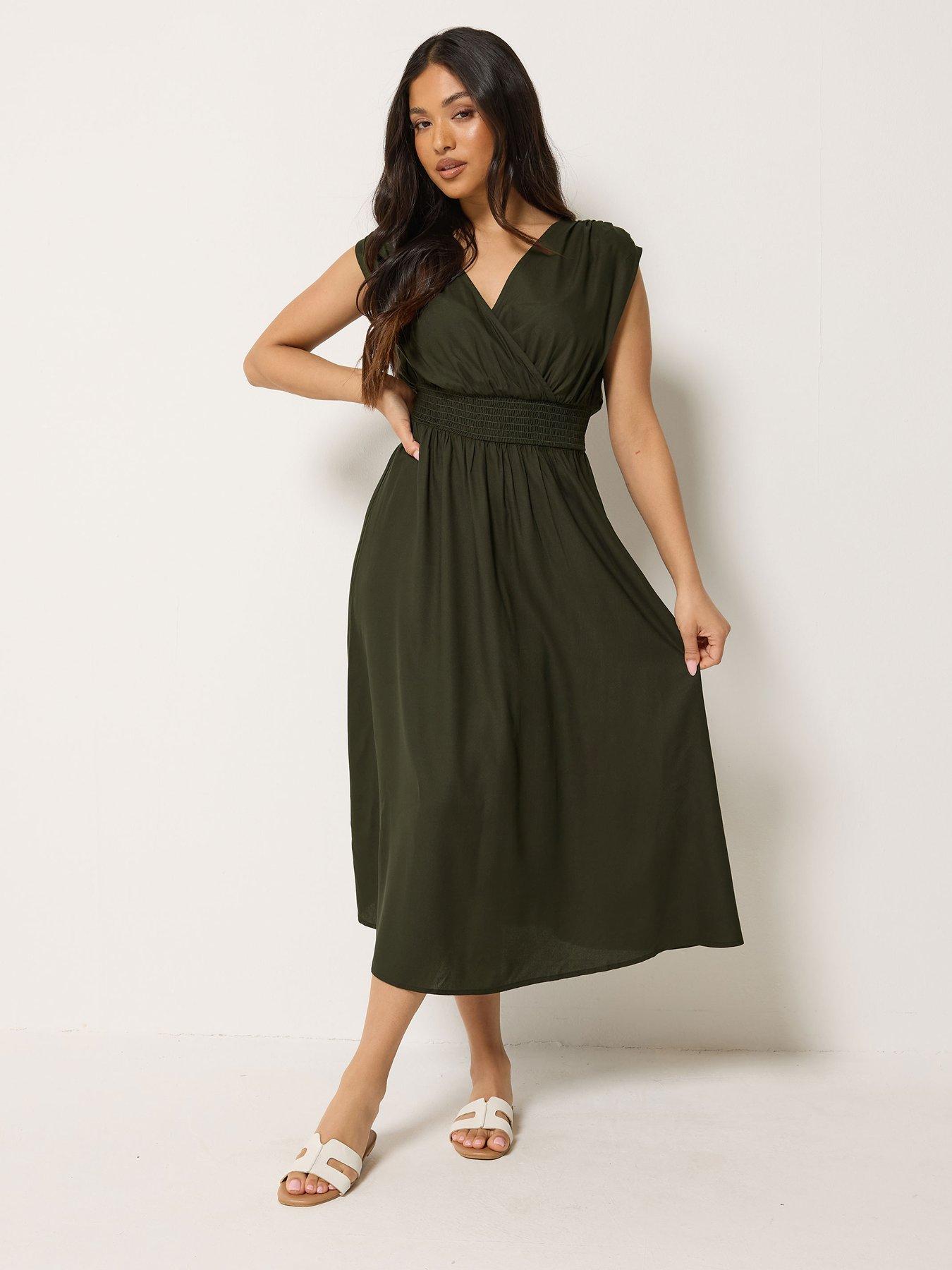 Image 3 of 4 of PixieGirl Petite Wrap Front Midi Dress