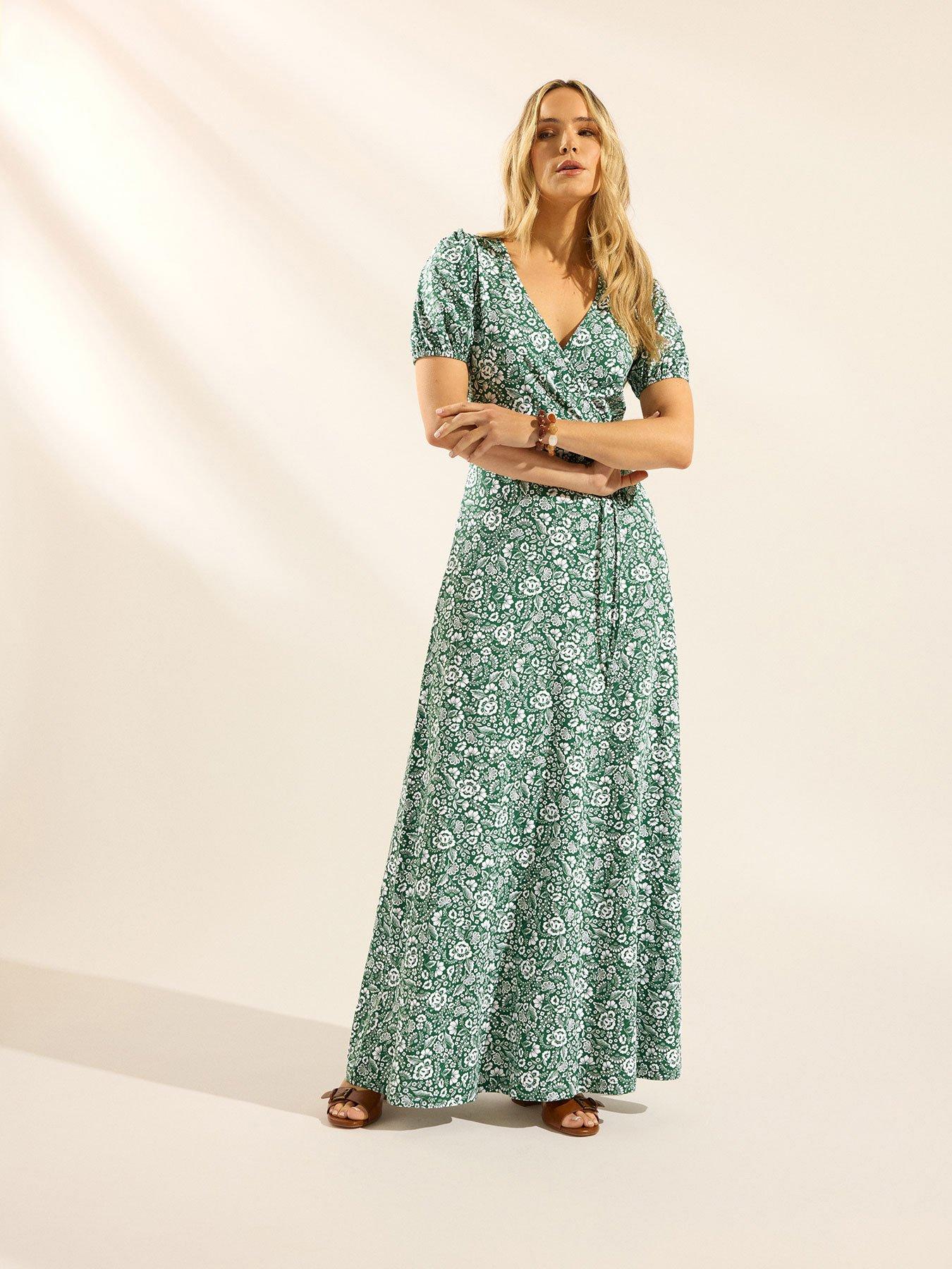 Long Tall Sally Floral Wrap Maxi Dress - Green