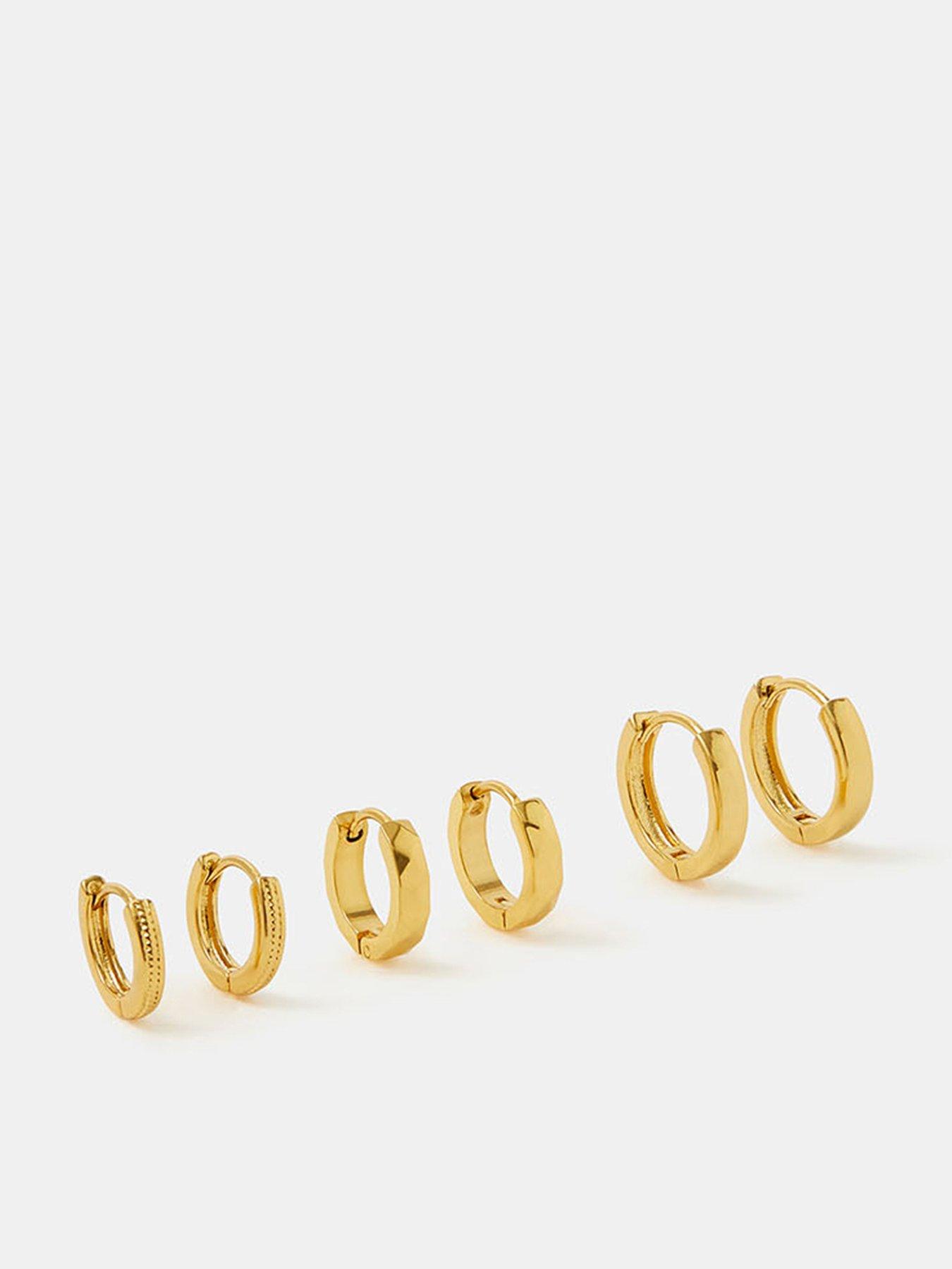 Accessorize 3-Pack Stainless Steel Clicker Hoop Earrings - Gold