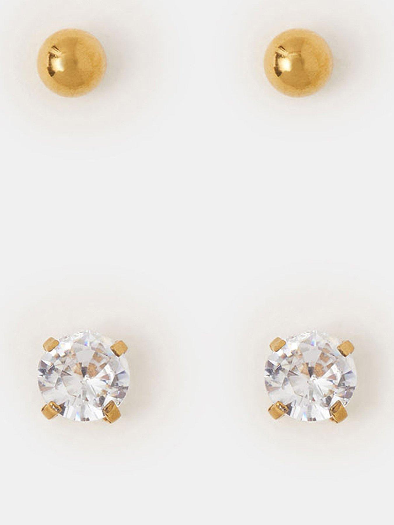 Accessorize 2 Pack 14ct Gold-Plated Surgical Steel Diamanté Flatback Earrings - Gold