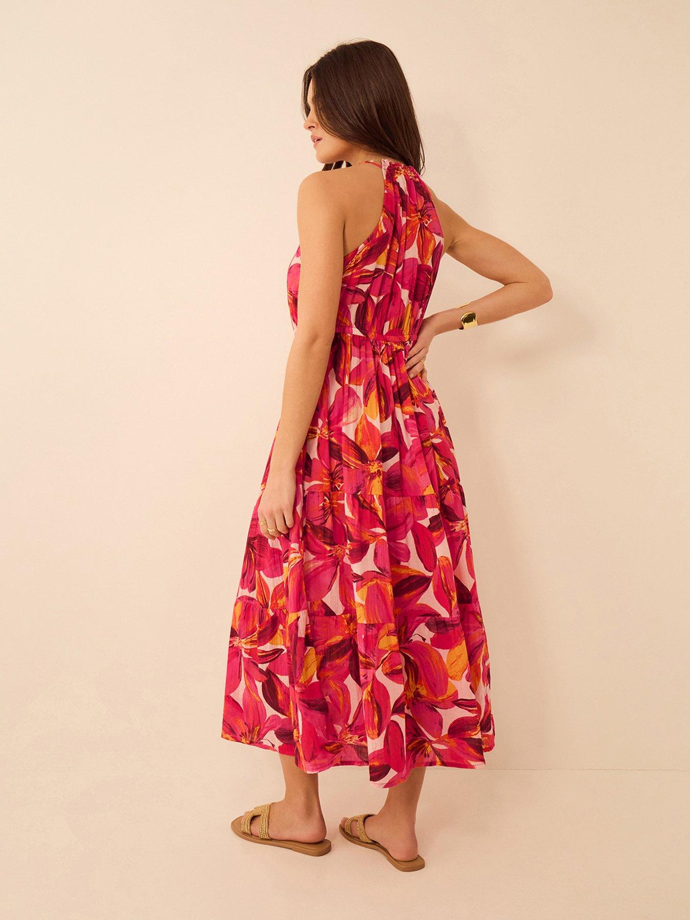 dusty rose halter dress Zapaka Women Dusty Rose Floral Maxi Dress Halter A Line Ruffled Wedding  Guest Dress – ZAPAKA main image 0