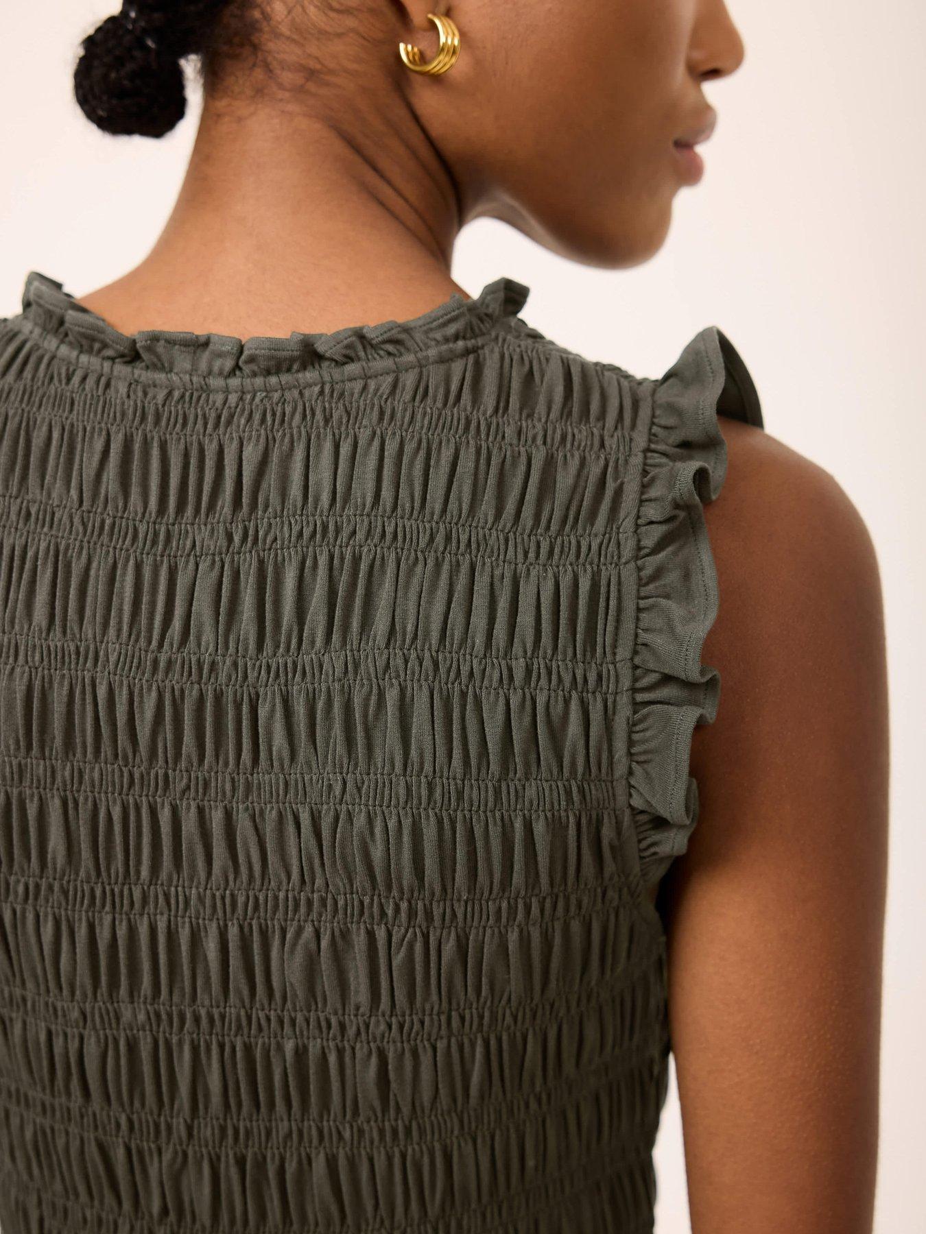 Image 4 of 6 of Mint Velvet Khaki Ruffle Jersey Midi Dress - Green