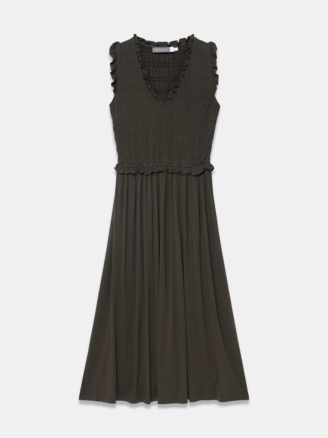 Image 5 of 6 of Mint Velvet Khaki Ruffle Jersey Midi Dress - Green