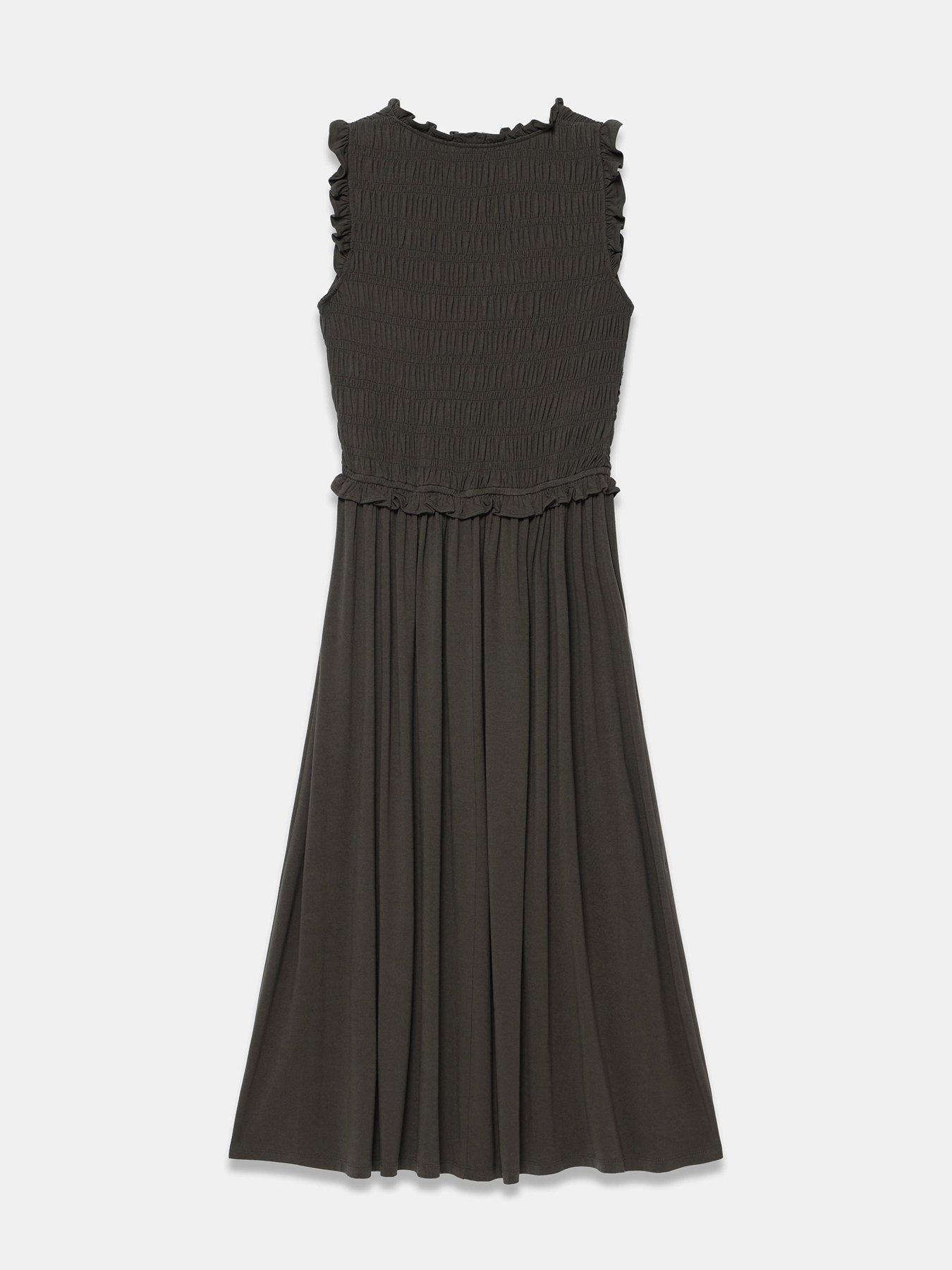 Image 6 of 6 of Mint Velvet Khaki Ruffle Jersey Midi Dress - Green