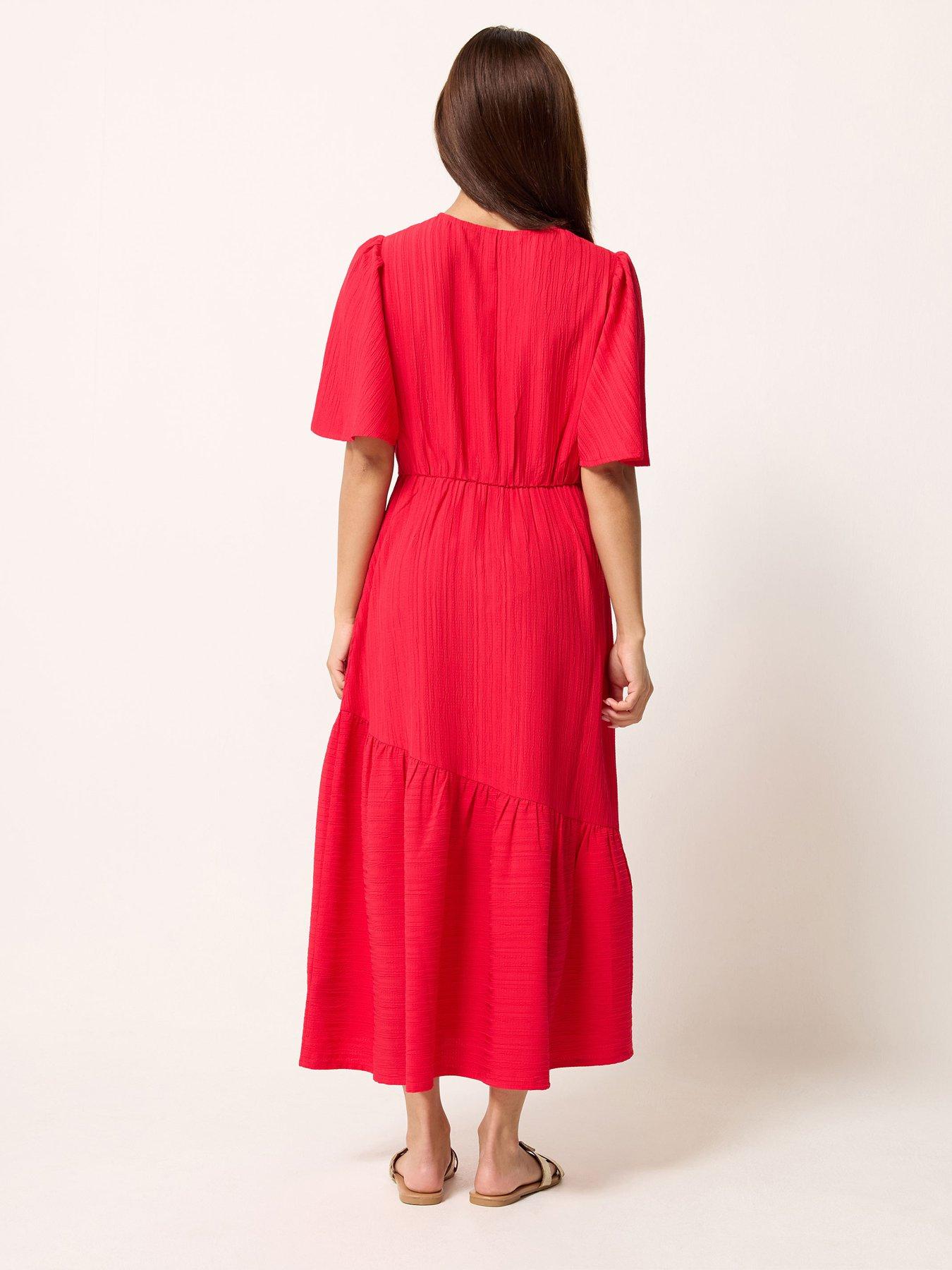 Image 2 of 4 of PixieGirl Petite Textured Asymmetric Midi Dress - Red