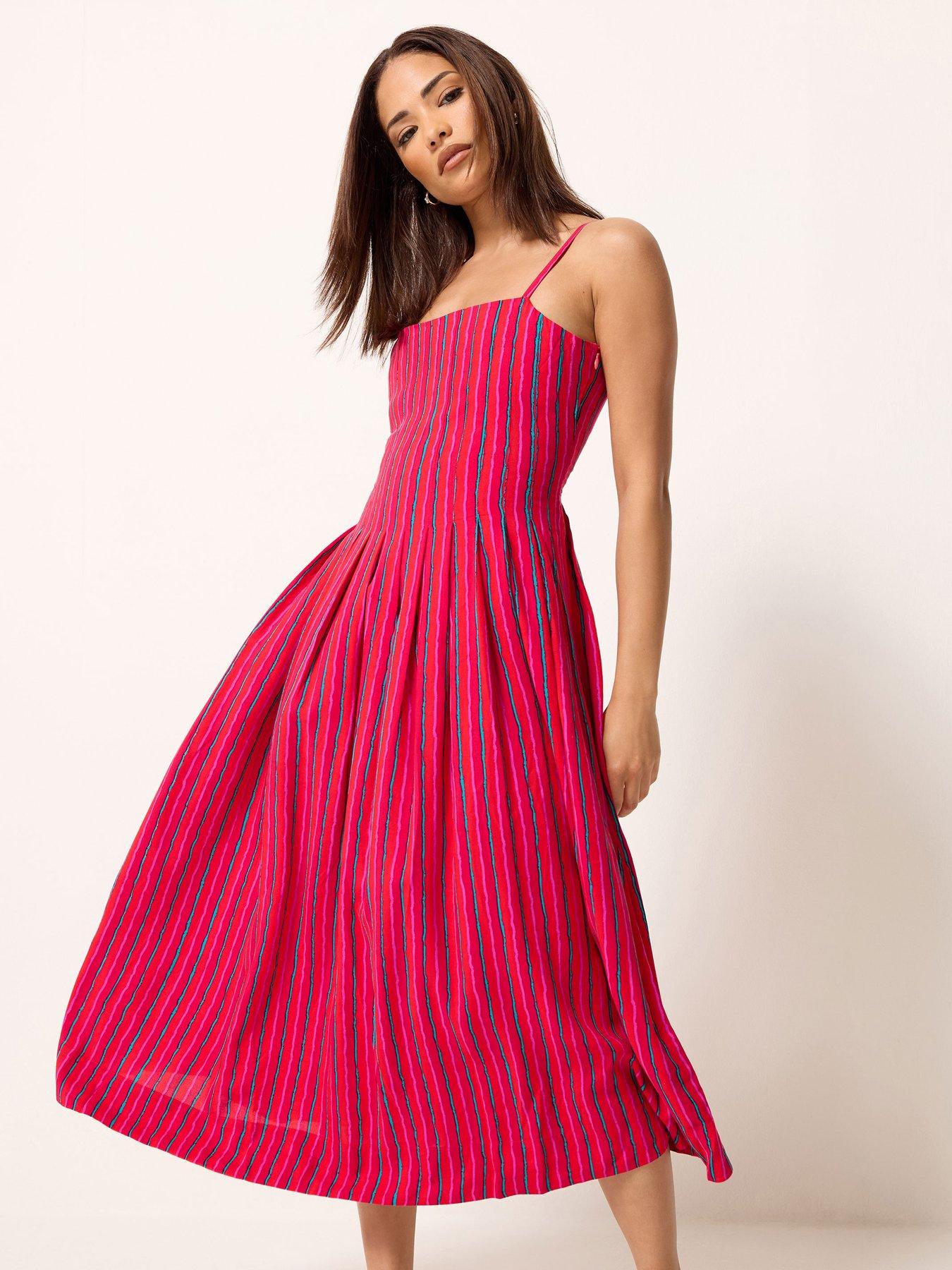 strapless open back dress Inari Pink Pleated Midi Dress main image 0