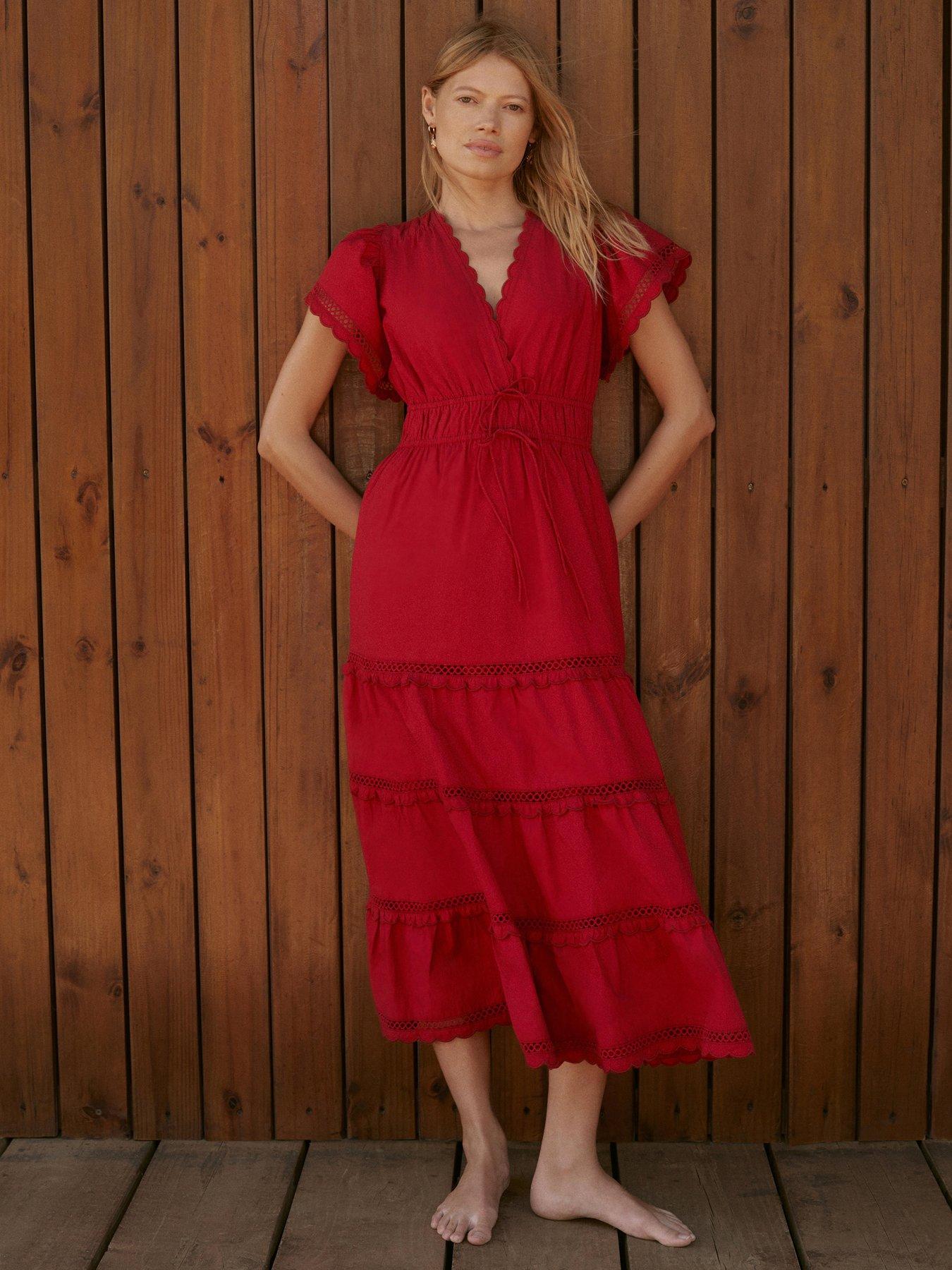 Mint Velvet: Red Cotton Ruffle Maxi Dress