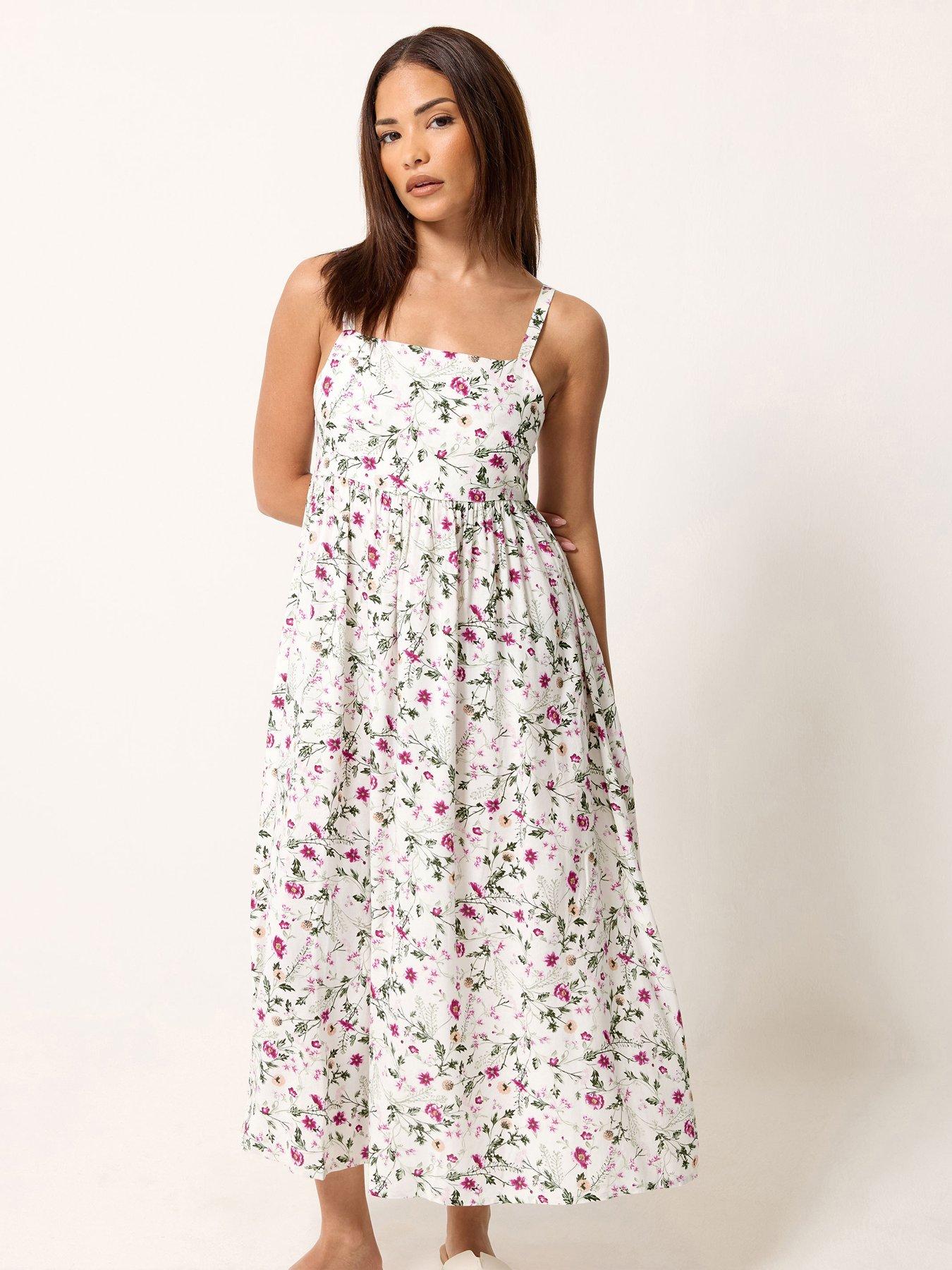 PixieGirl Petite Ditsy Print Midi Dress - Pink