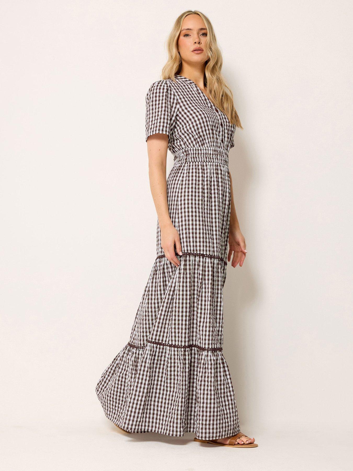 brown and white gingham maxi dress SATIN SLIP DRESS – ALLISON New York main image 0