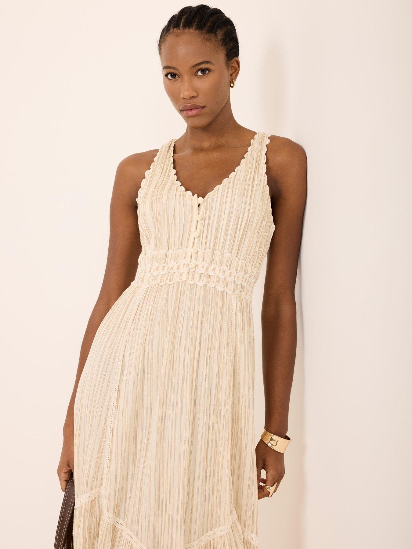 Image 3 of 6 of Mint Velvet Neutral Stripe Midi Dress - Cream