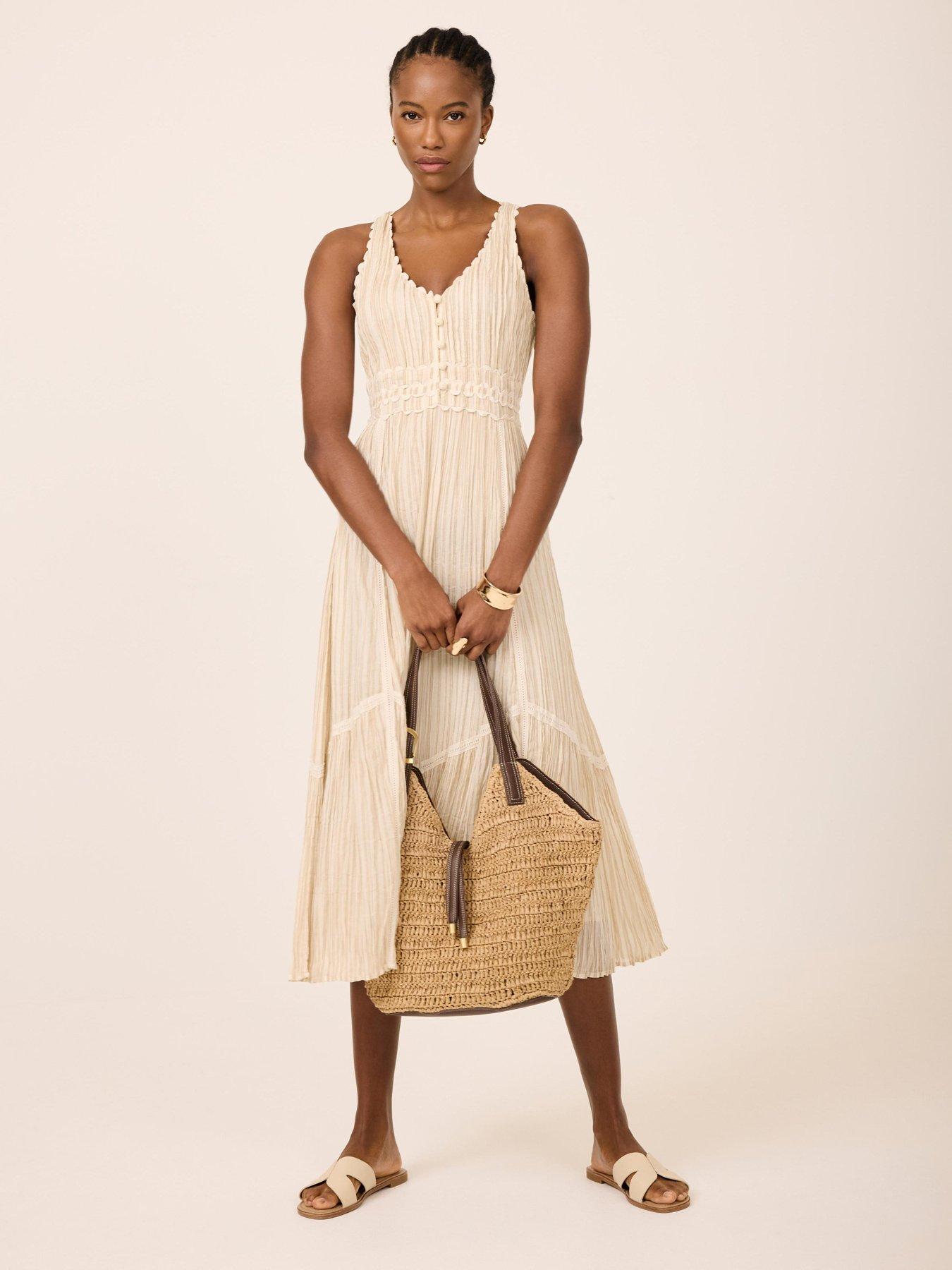 Image 4 of 6 of Mint Velvet Neutral Stripe Midi Dress - Cream