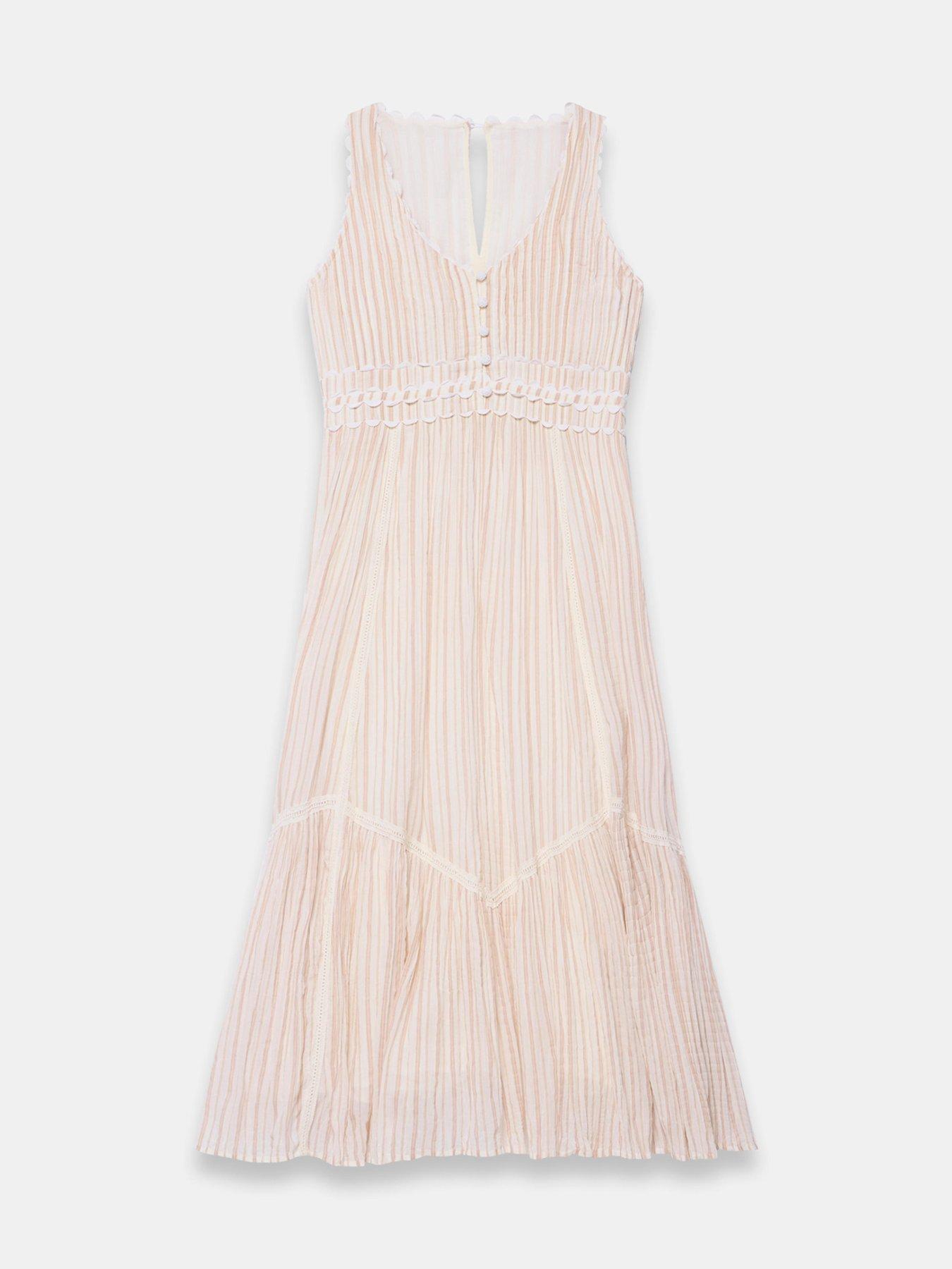 Image 5 of 6 of Mint Velvet Neutral Stripe Midi Dress - Cream