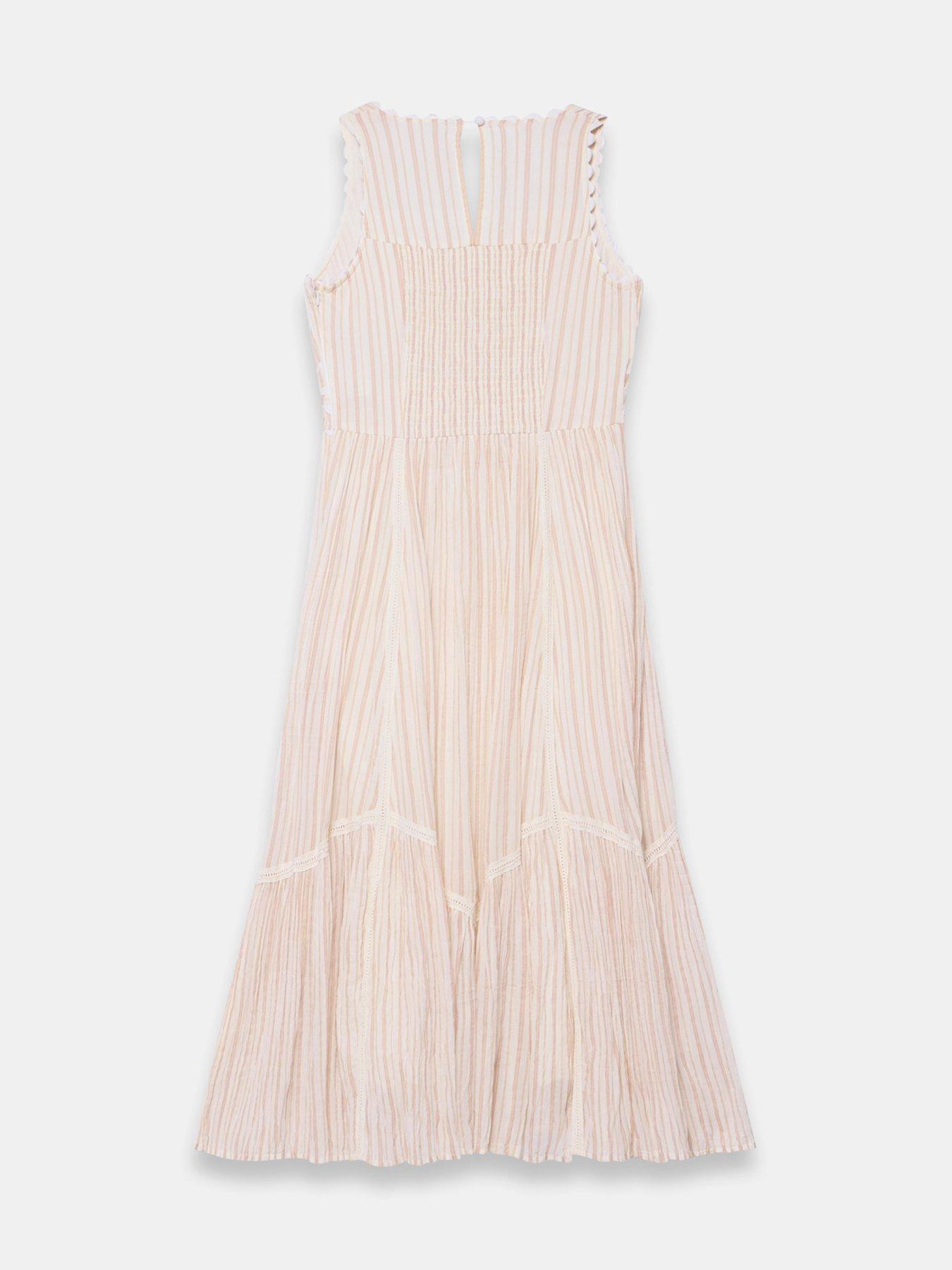Image 6 of 6 of Mint Velvet Neutral Stripe Midi Dress - Cream
