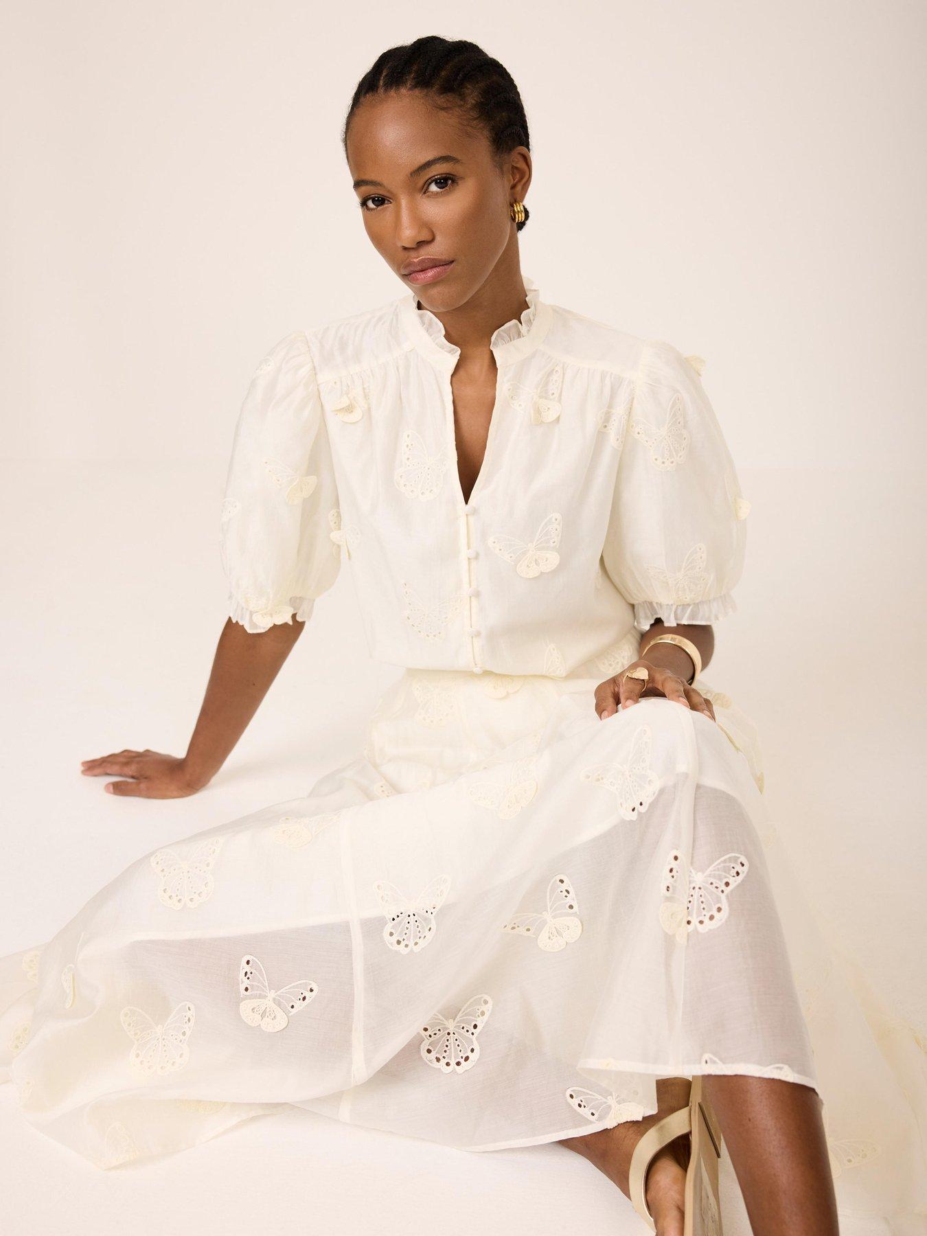 Image 2 of 6 of Mint Velvet Butterfly Embroidered Skirt - White