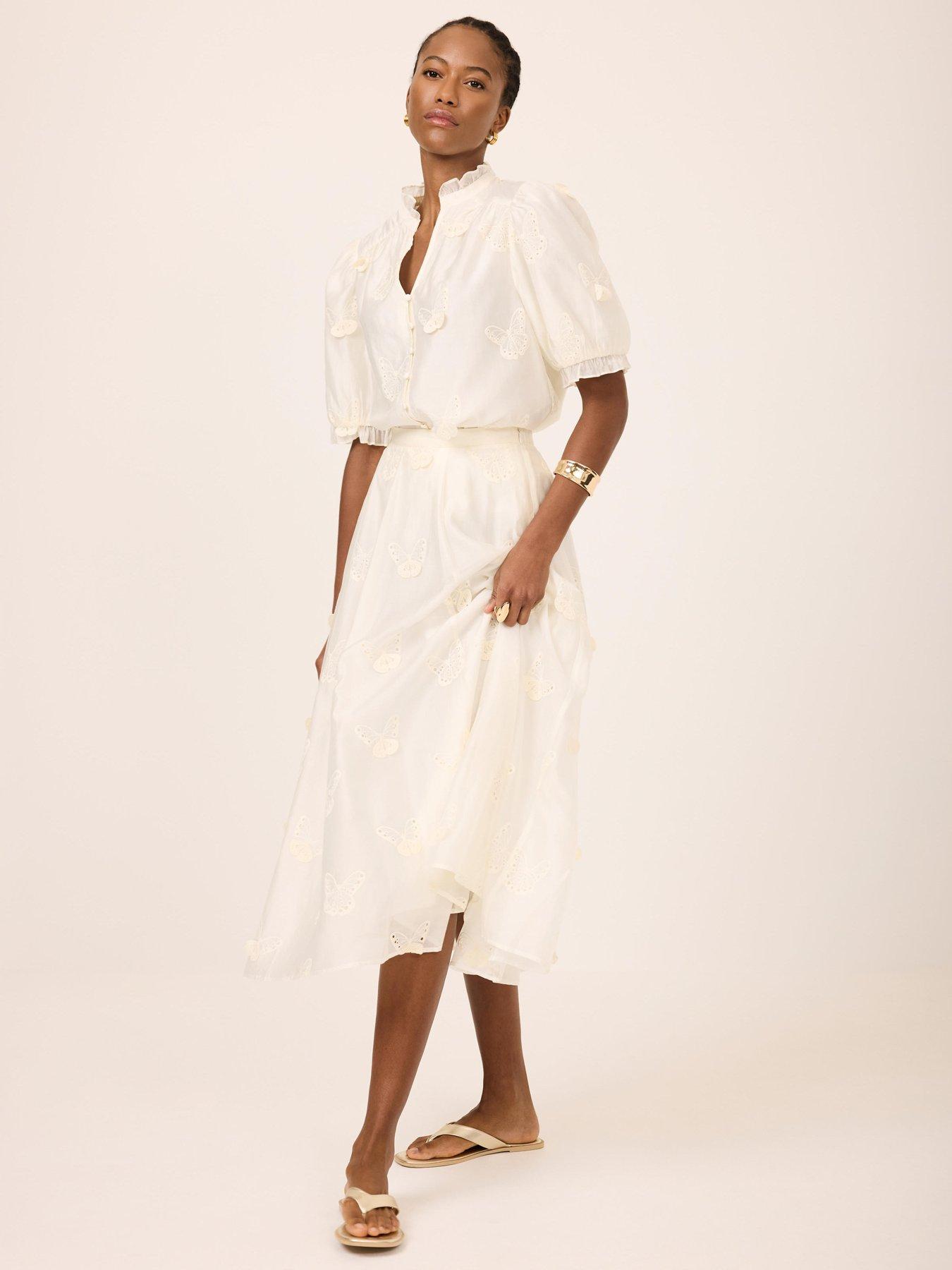 Image 3 of 6 of Mint Velvet Butterfly Embroidered Skirt - White