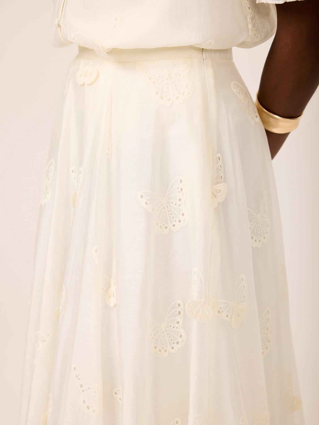 Image 4 of 6 of Mint Velvet Butterfly Embroidered Skirt - White