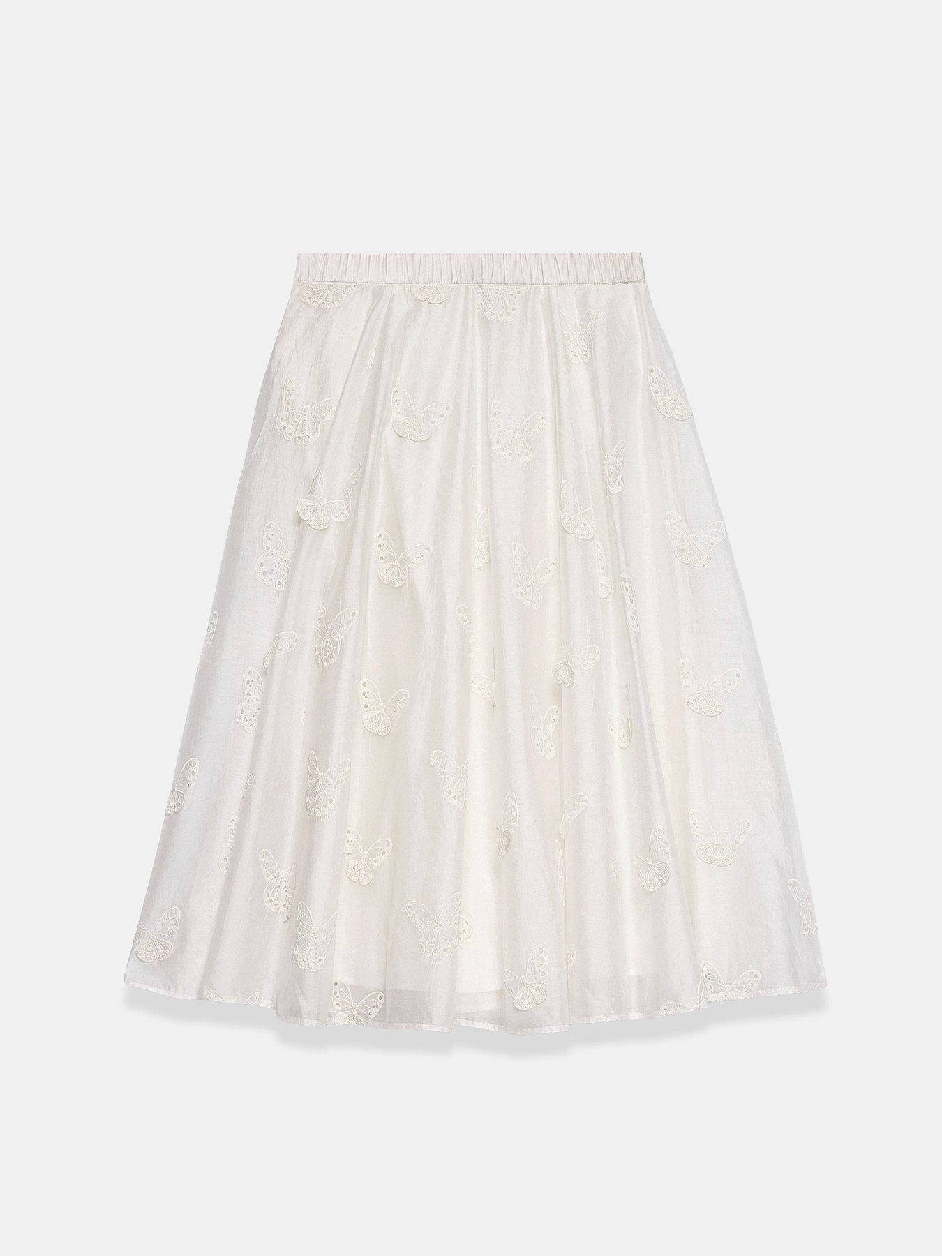 Image 6 of 6 of Mint Velvet Butterfly Embroidered Skirt - White