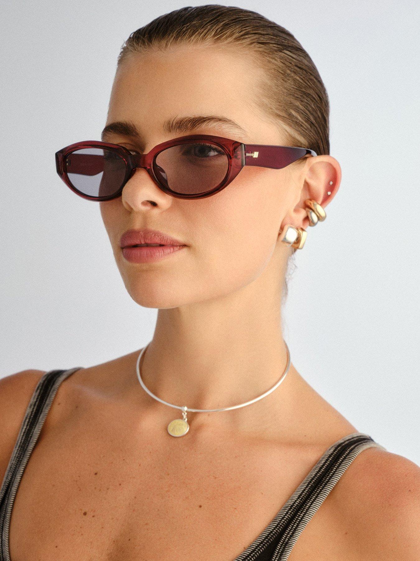Image 2 of 4 of LE SPECS Womens Le Bijou Oval Tinted Sunglasses - Red