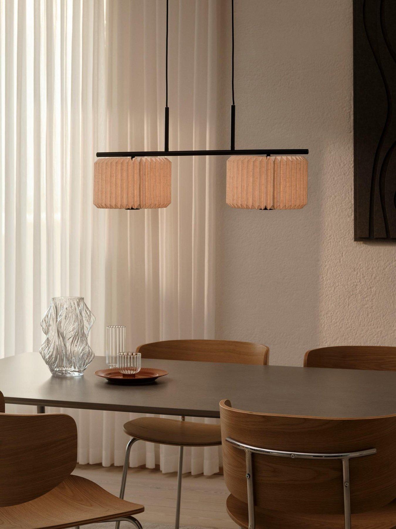 Nordlux Vivienne Dual Pendant Light Black With Shade Paper And Linen Fabric
