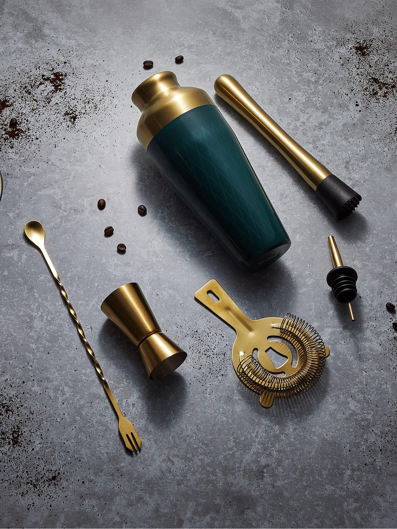 Image 1 of 6 of Vonshef Parisian Green And Gold Cocktail Shaker Set - 6 Piece