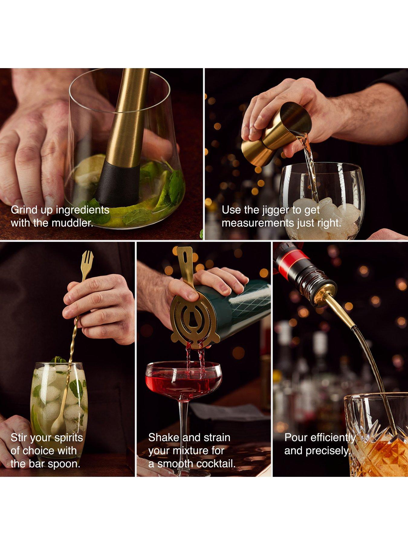 Image 5 of 6 of Vonshef Parisian Green And Gold Cocktail Shaker Set - 6 Piece