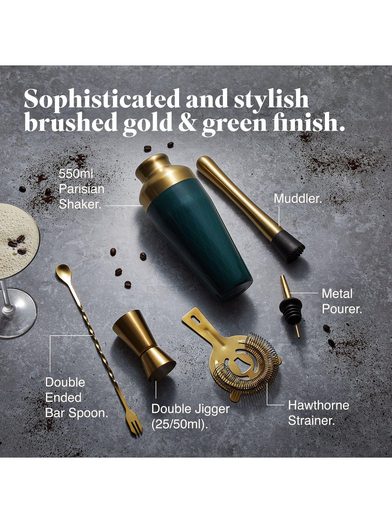 Image 6 of 6 of Vonshef Parisian Green And Gold Cocktail Shaker Set - 6 Piece