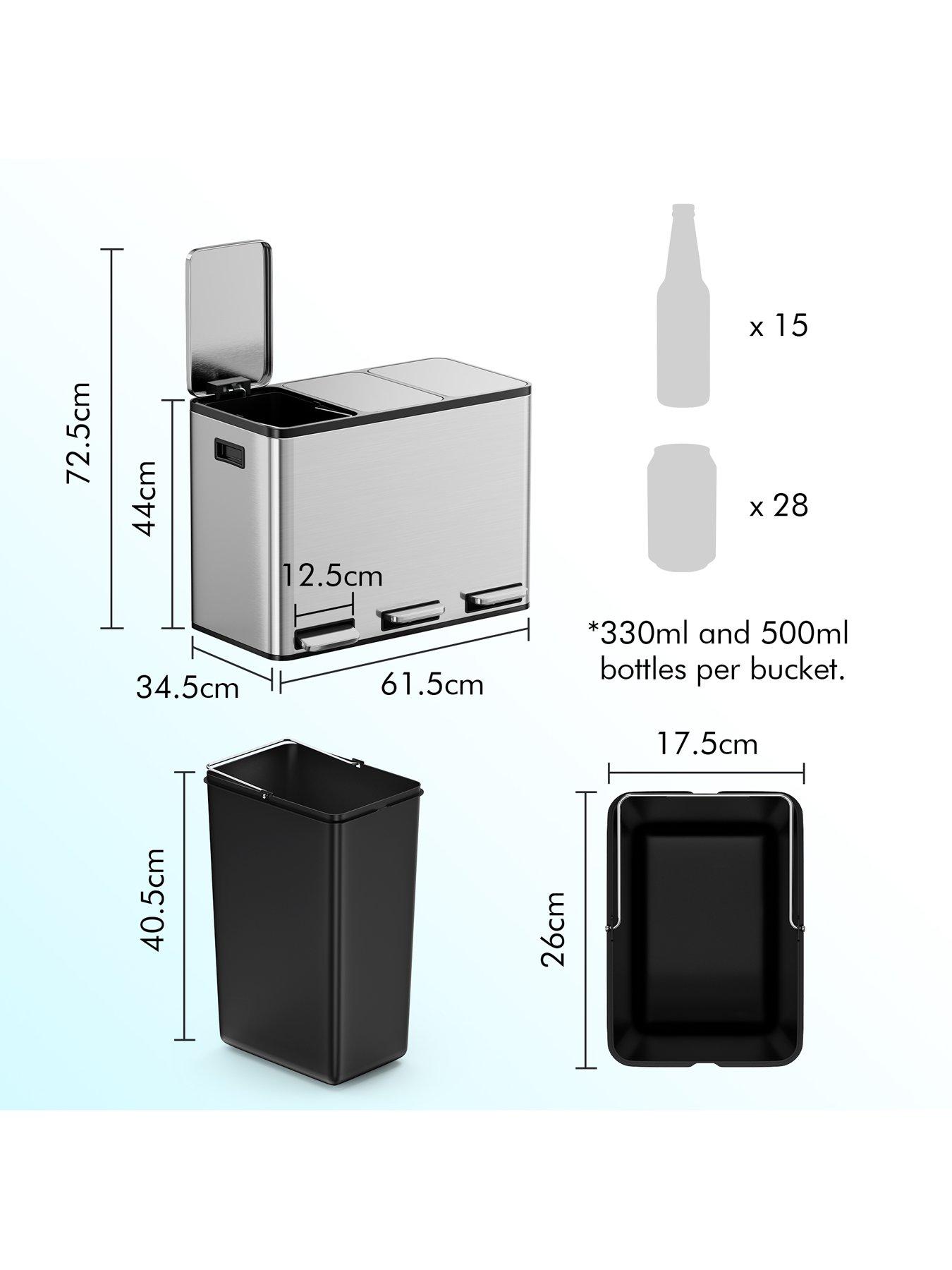 Image 3 of 8 of Vonhaus Stainless Steel Triple Bin - 45l