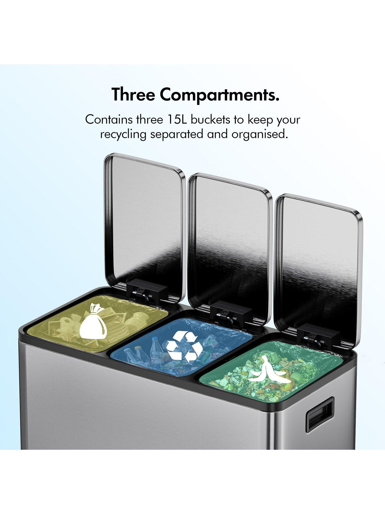 Image 6 of 8 of Vonhaus Stainless Steel Triple Bin - 45l