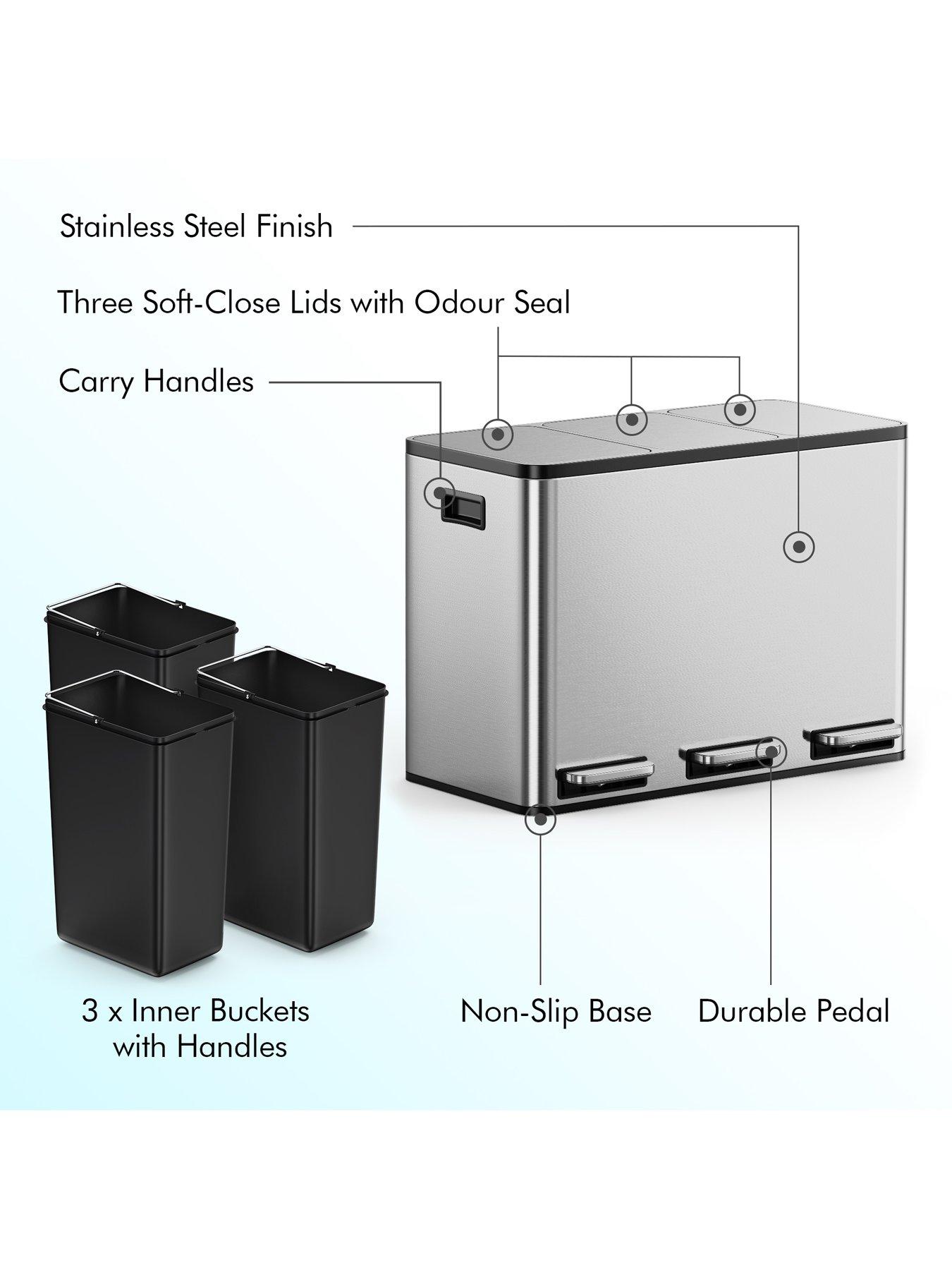 Image 7 of 8 of Vonhaus Stainless Steel Triple Bin - 45l